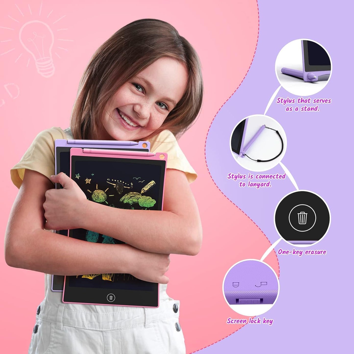 TECJOE 2-Pack 10-Inch LCD Writing Tablet — Colorful Doodle Boards for Kids, Travel & Learning