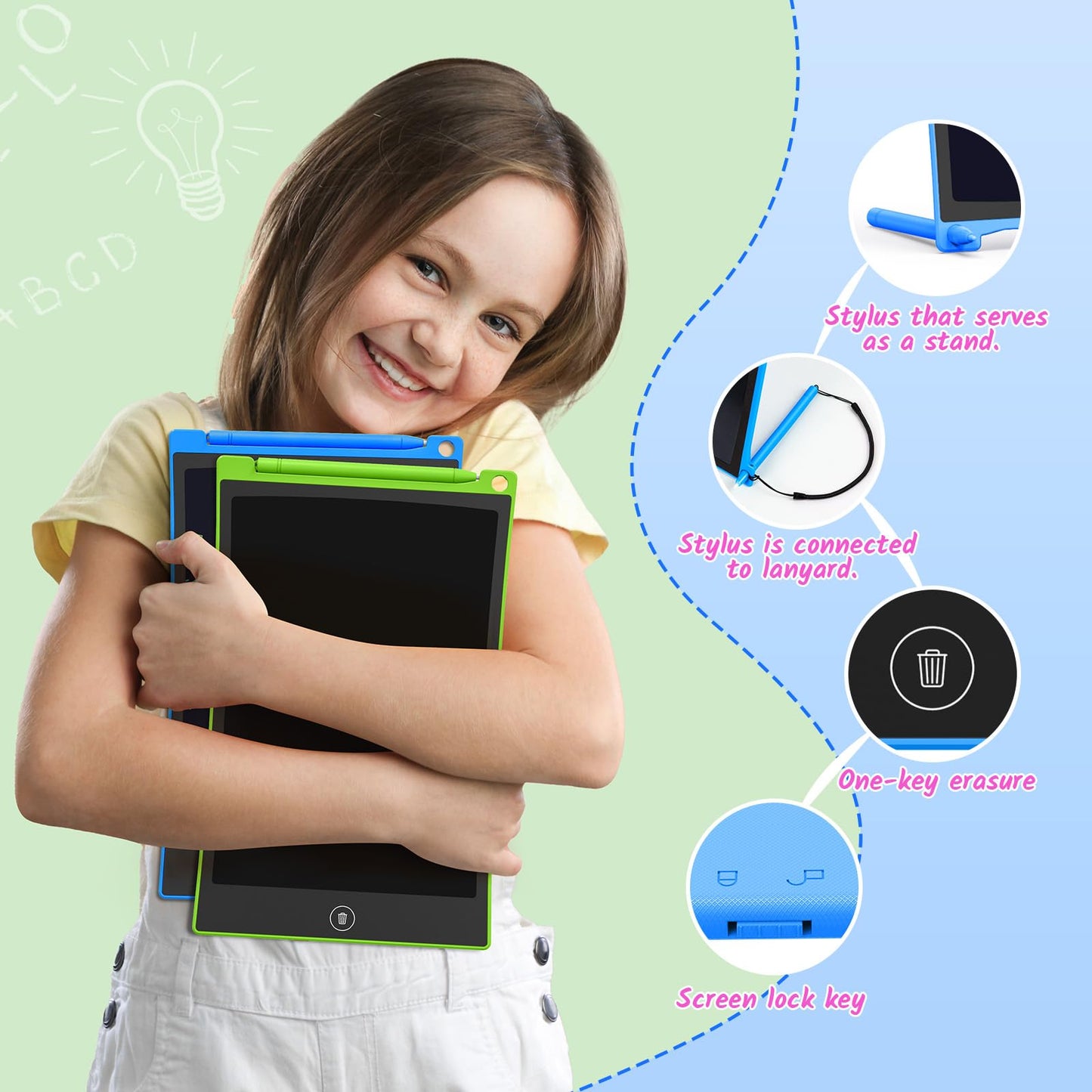 TECJOE 2-Pack 10-Inch LCD Writing Tablet for Kids | Colorful Doodle Board