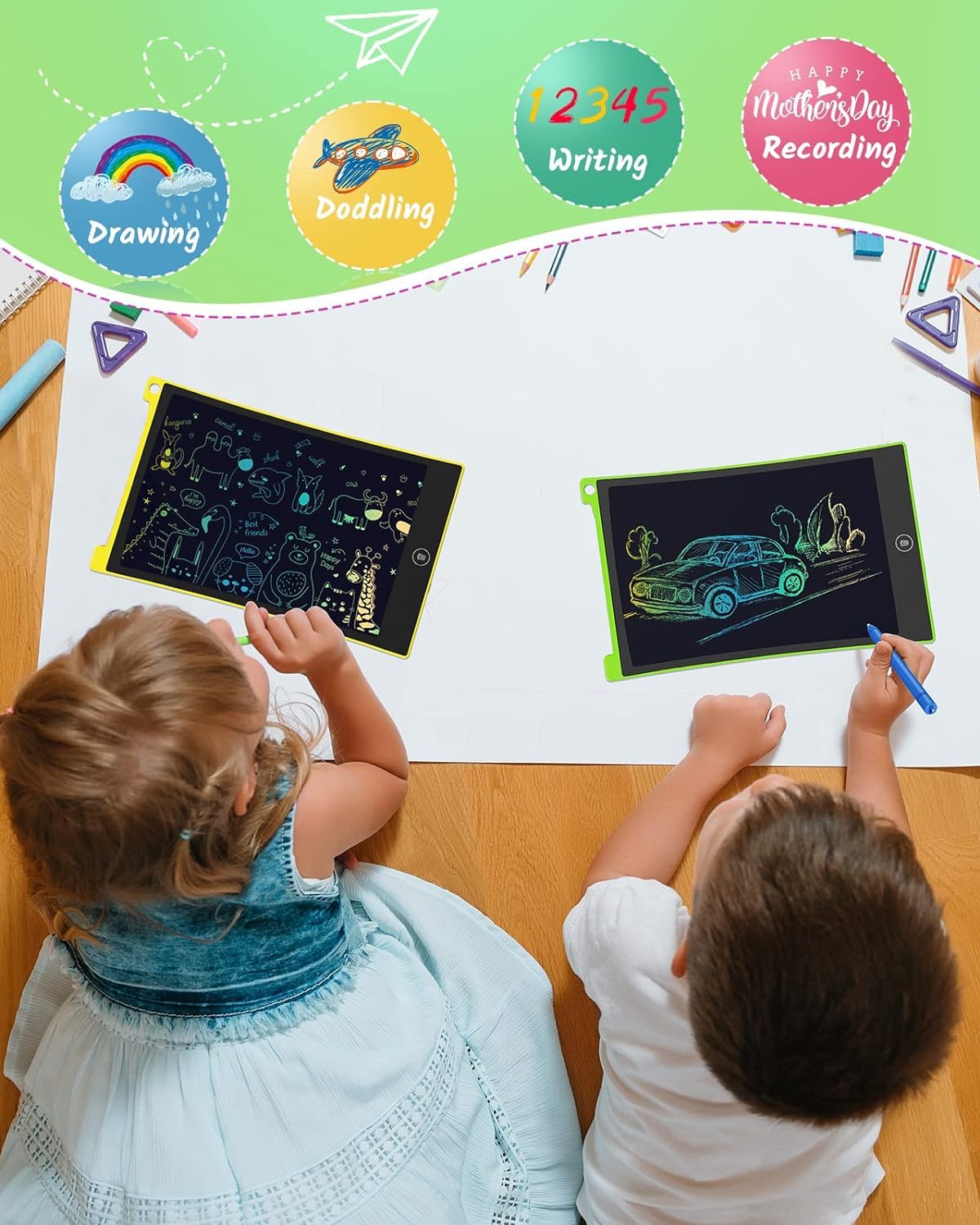 TECJOE 2 Pack LCD Writing Tablet – 8.5" Colorful Doodle Boards for Kids