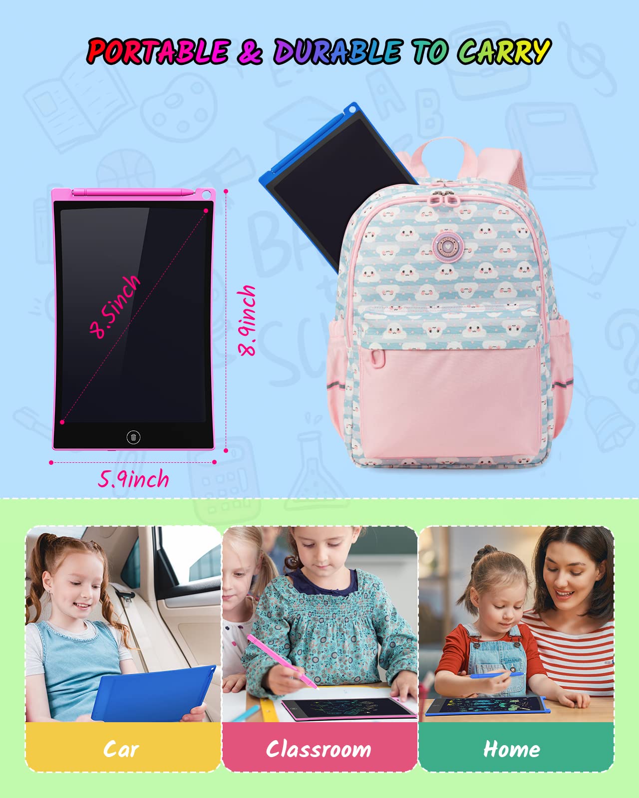 TECJOE 2 Pack LCD Writing Tablet 8.5-Inch Colorful Doodle Board for Kids – Travel, Learning & Creative Play
