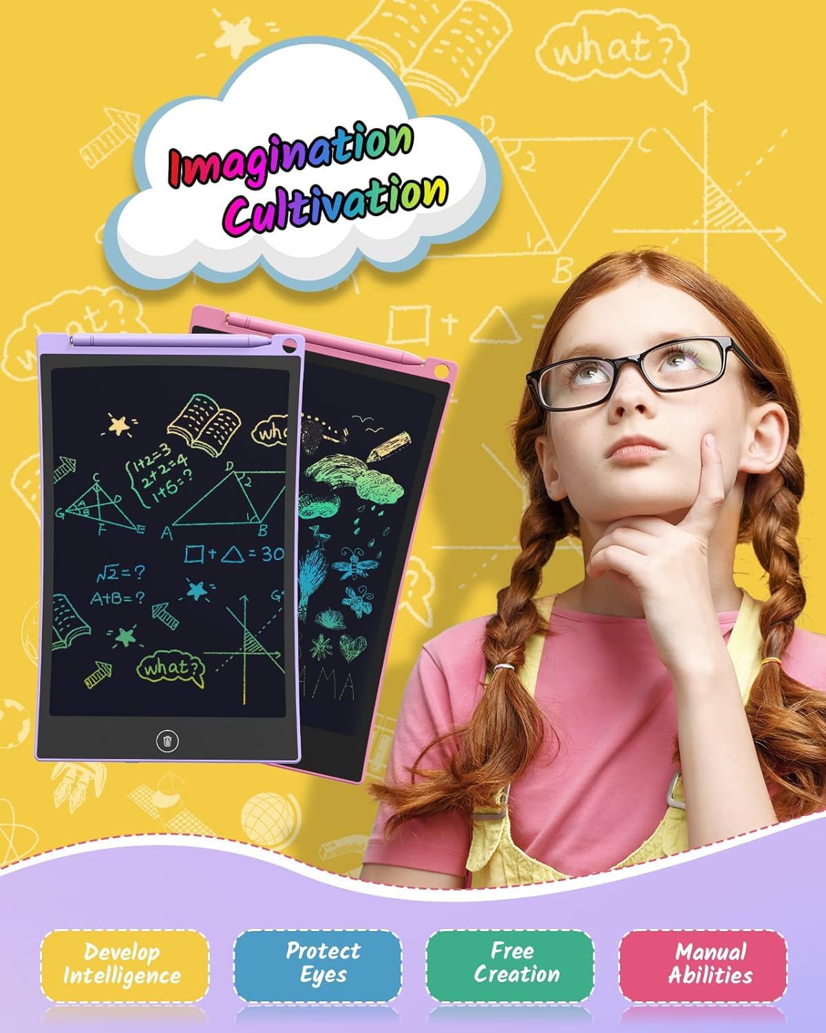 TECJOE 2 Pack LCD Writing Tablet — 8.5" Colorful Doodle Board for Kids, Travel & Learning