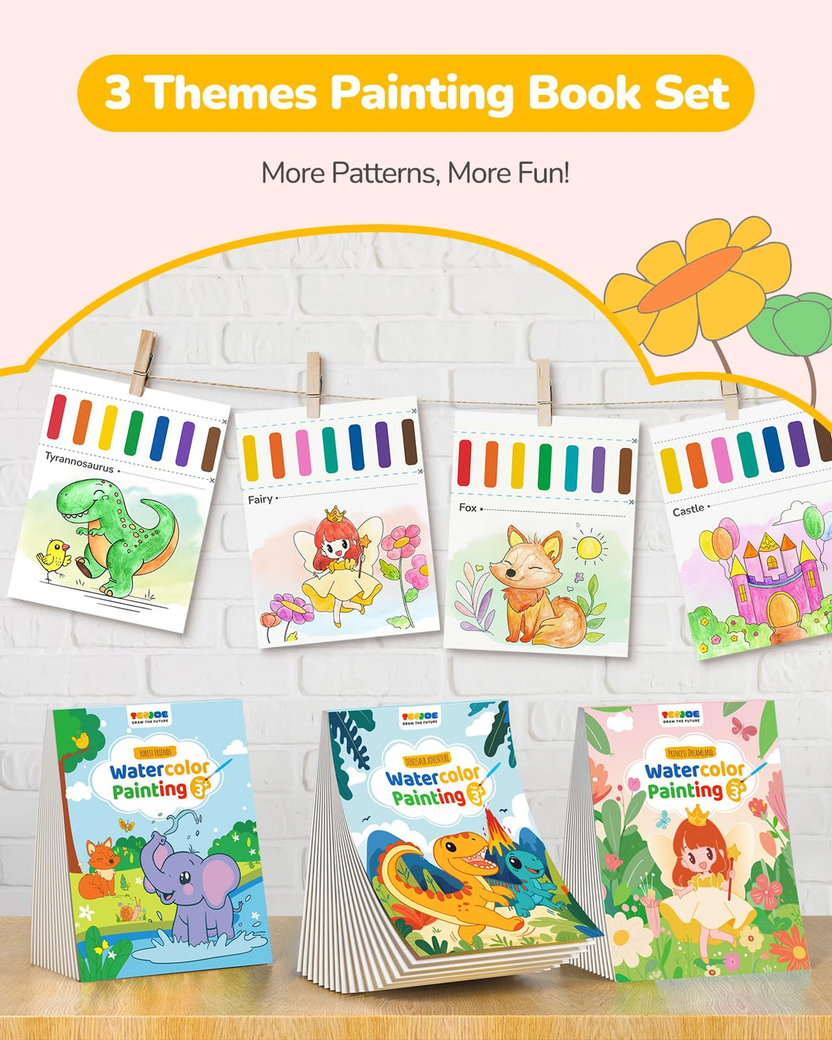 TECJOE 3-Pack Paint with Water Coloring Books – Forest, Dinosaurs & Princess (Ages 4-8)