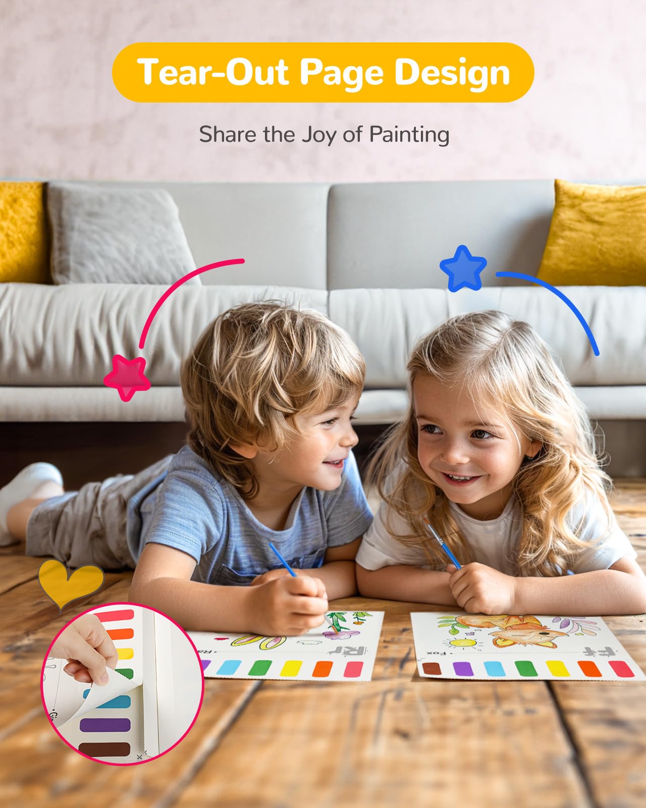 TECJOE Paint with Water Coloring Book for Kids – Alphabet Animals, 26 Pages, 3 Brushes, Mess-Free