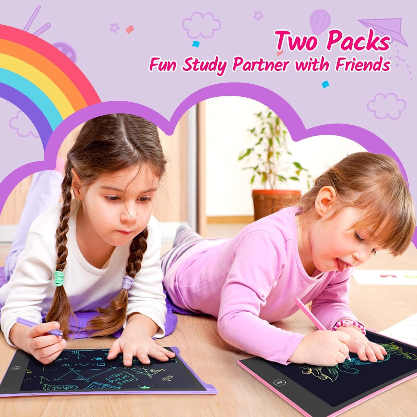 TECJOE 2-Pack 10-Inch LCD Writing Tablet — Colorful Doodle Boards for Kids, Travel & Learning