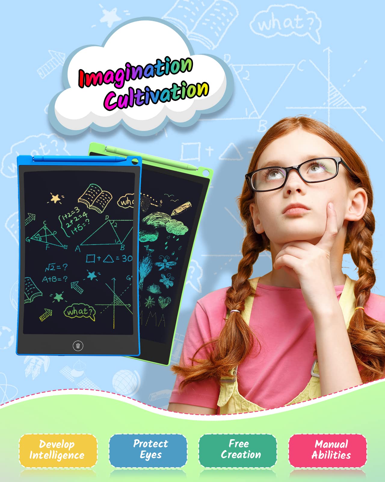TECJOE LCD Writing Tablet 8.5 Inch – 2 Pack Colorful Doodle Board for Kids