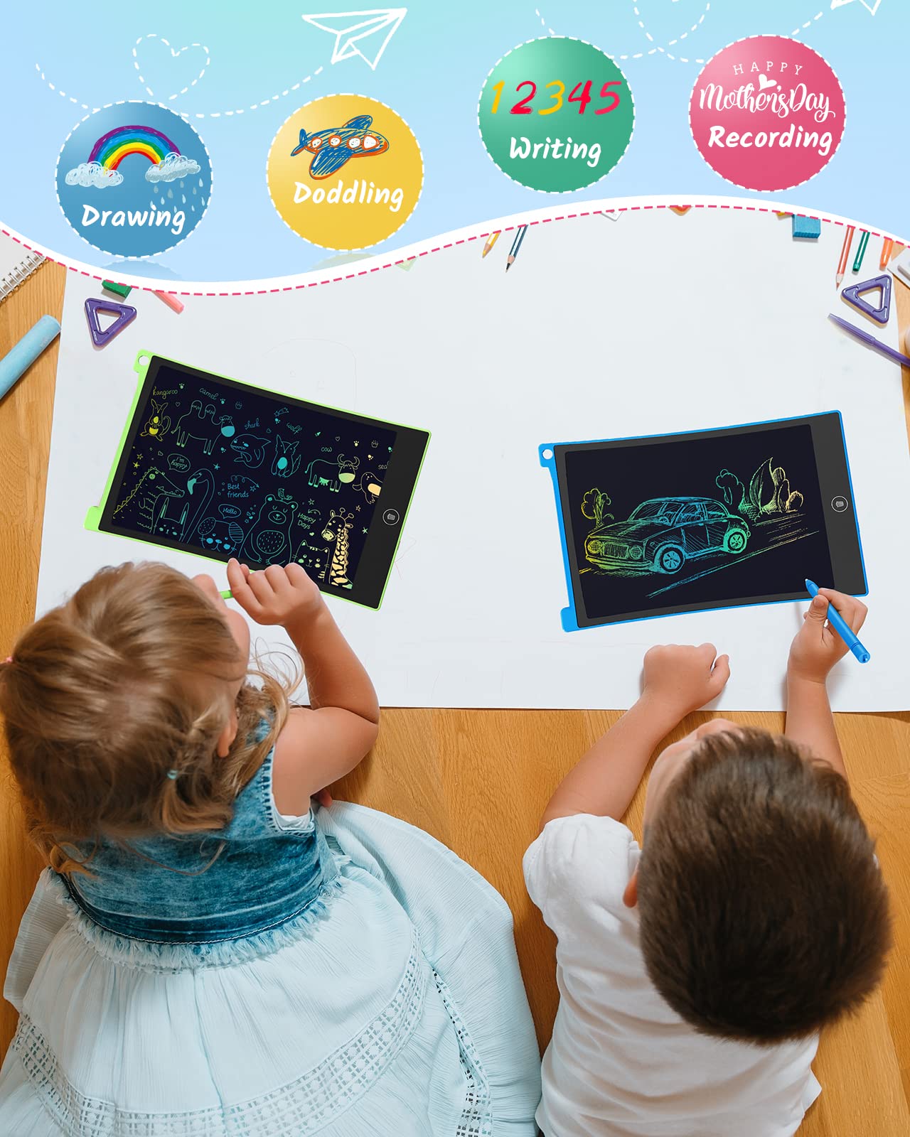 TECJOE LCD Writing Tablet 8.5 Inch – 2 Pack Colorful Doodle Board for Kids