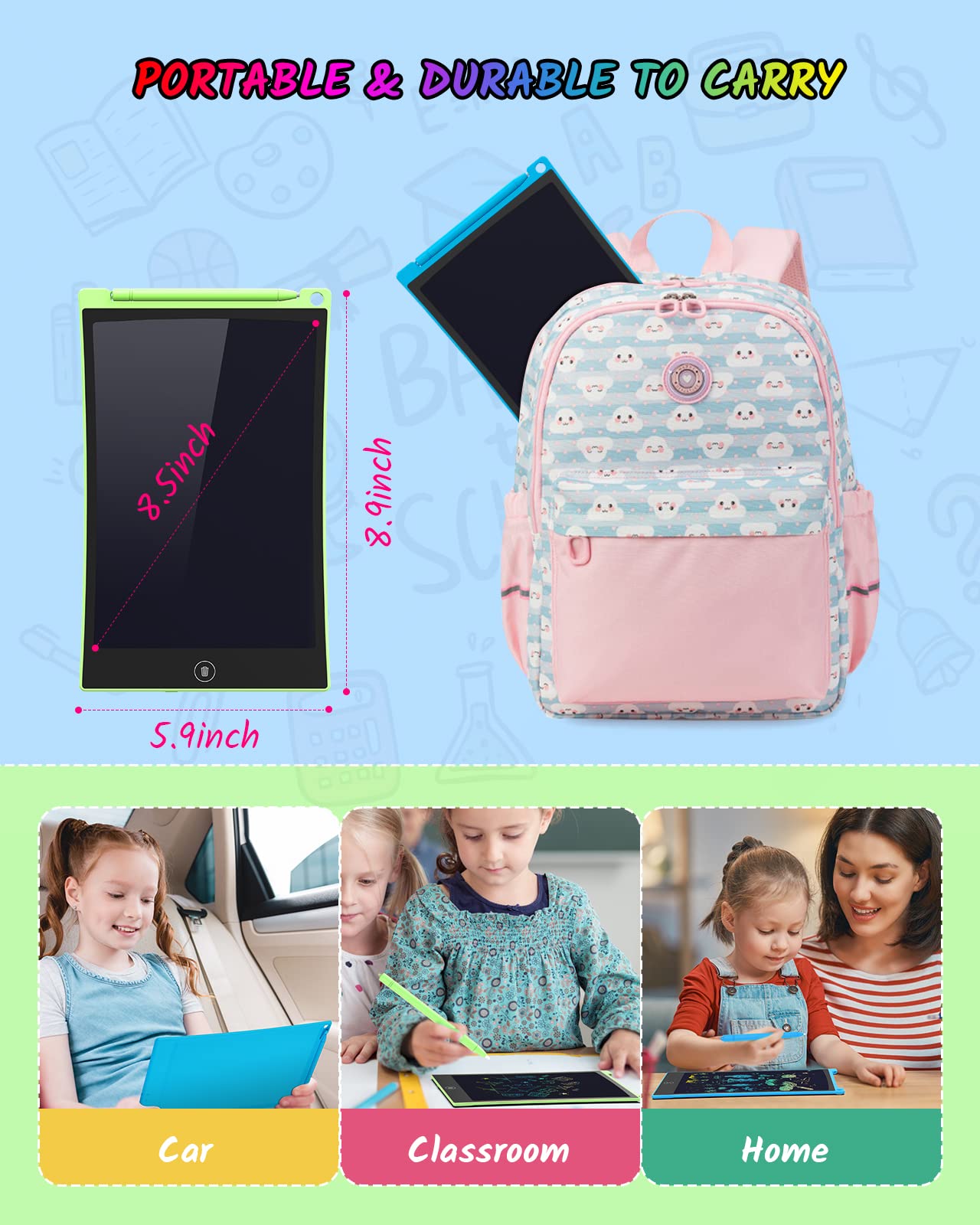 TECJOE LCD Writing Tablet 8.5 Inch – 2 Pack Colorful Doodle Board for Kids