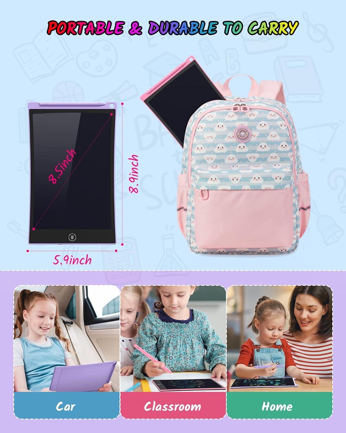 TECJOE 2 Pack LCD Writing Tablet — 8.5" Colorful Doodle Board for Kids, Travel & Learning