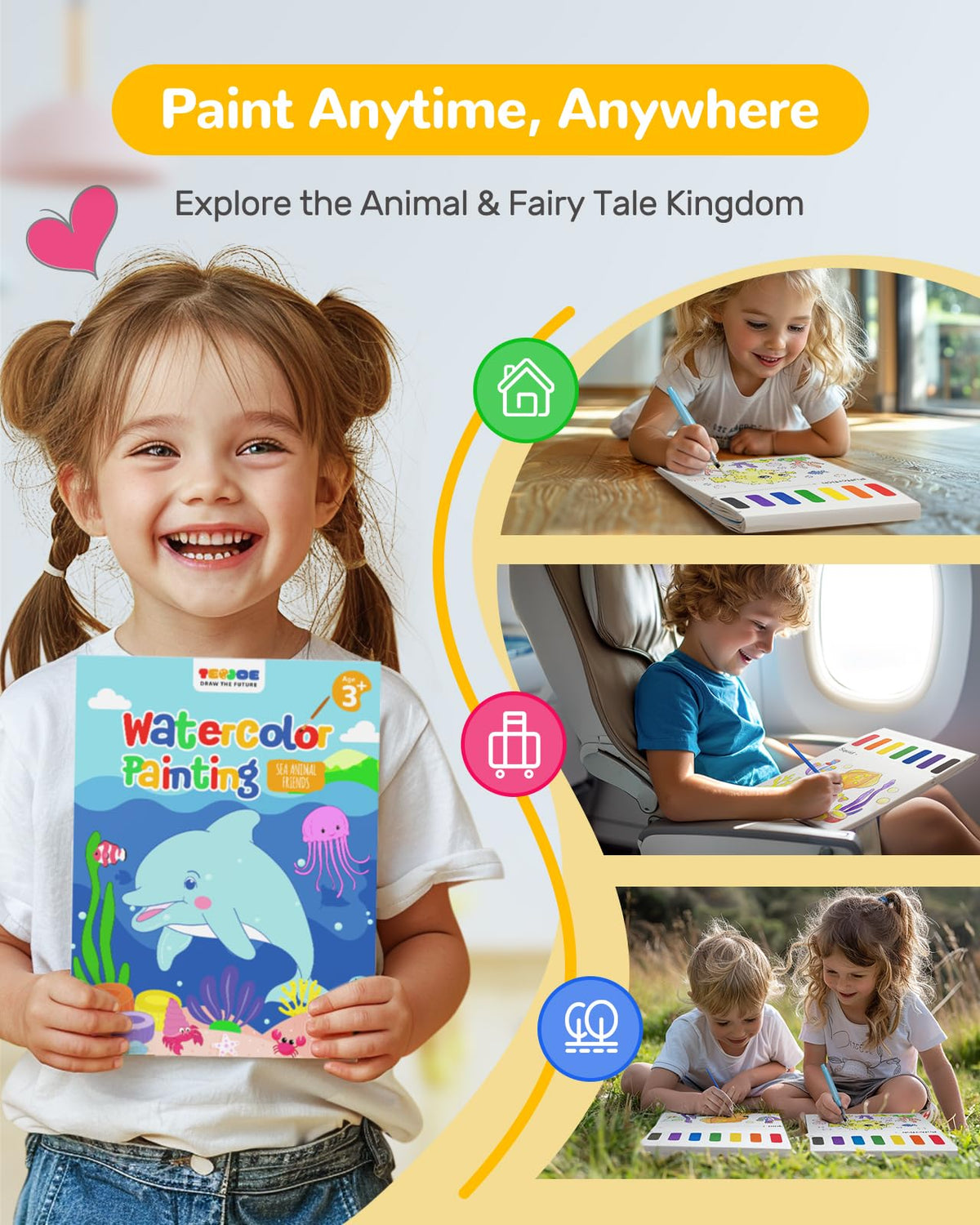 TECJOE Ocean Encounters Paint with Water Coloring Book Set for Kids — Mess-Free Marine Art