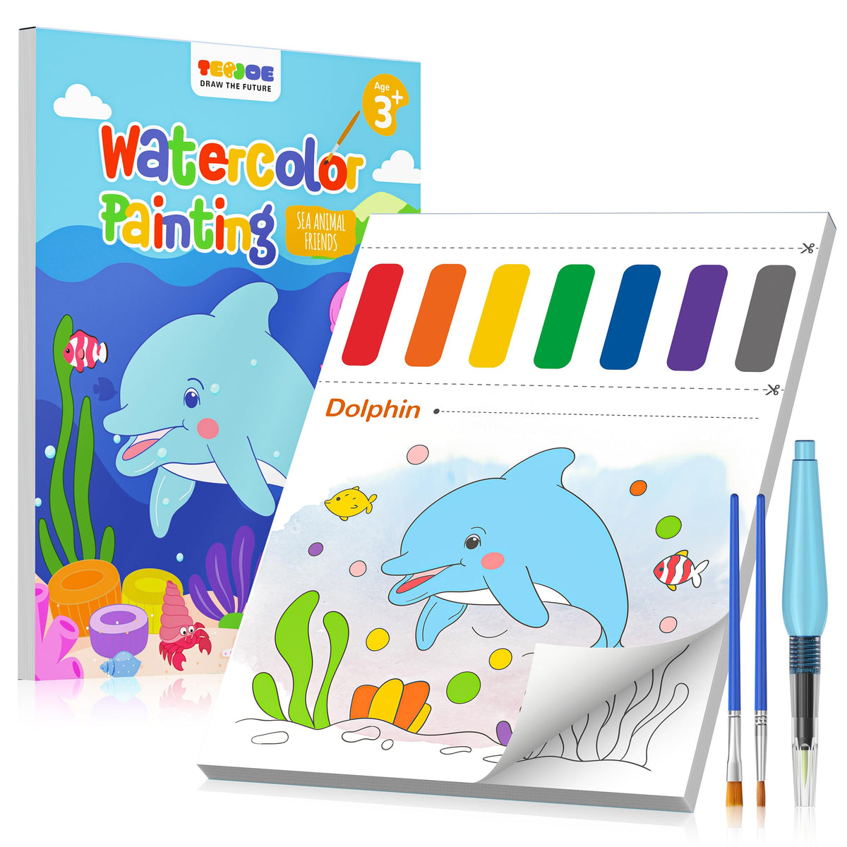 TECJOE Ocean Encounters Paint with Water Coloring Book Set for Kids — Mess-Free Marine Art