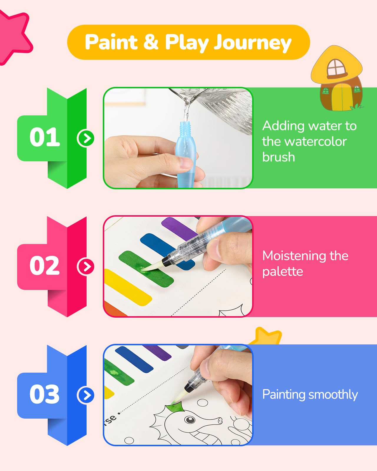 TECJOE 3-Pack Watercolor Coloring Books for Toddlers – Forest, Ocean, Princess & Dinosaur Themes