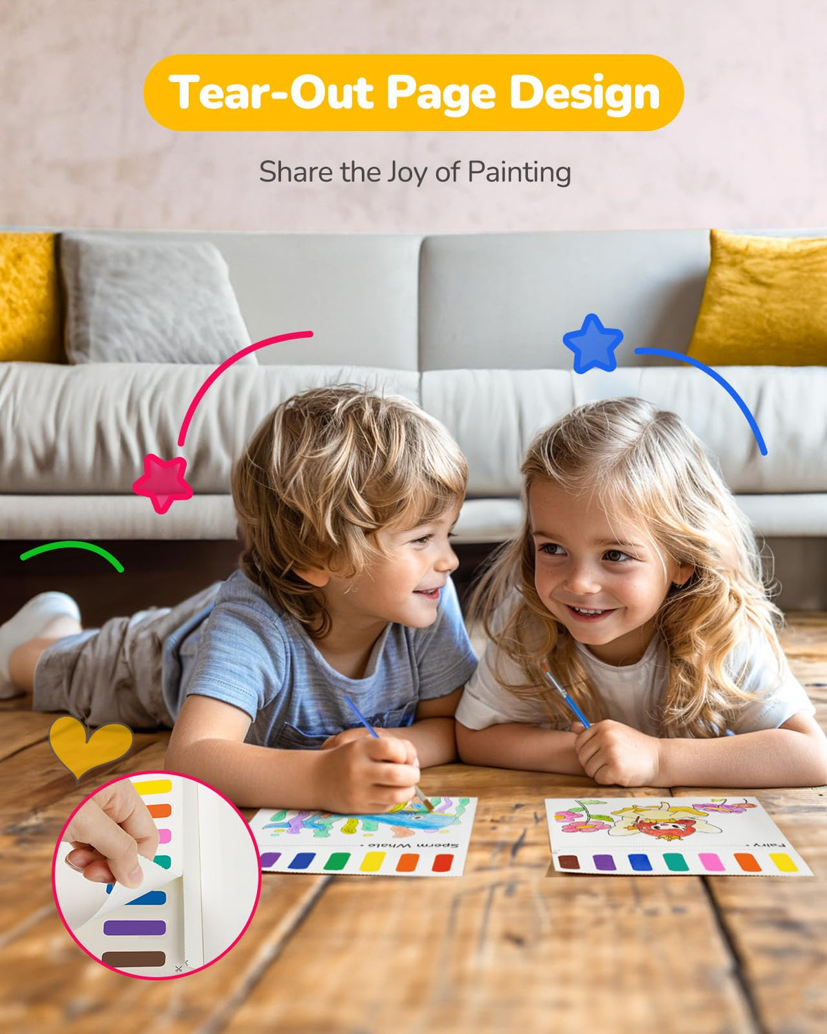 TECJOE 3-Pack Watercolor Coloring Books with 6 Brushes – Kids Art Set (Ages 4–8)