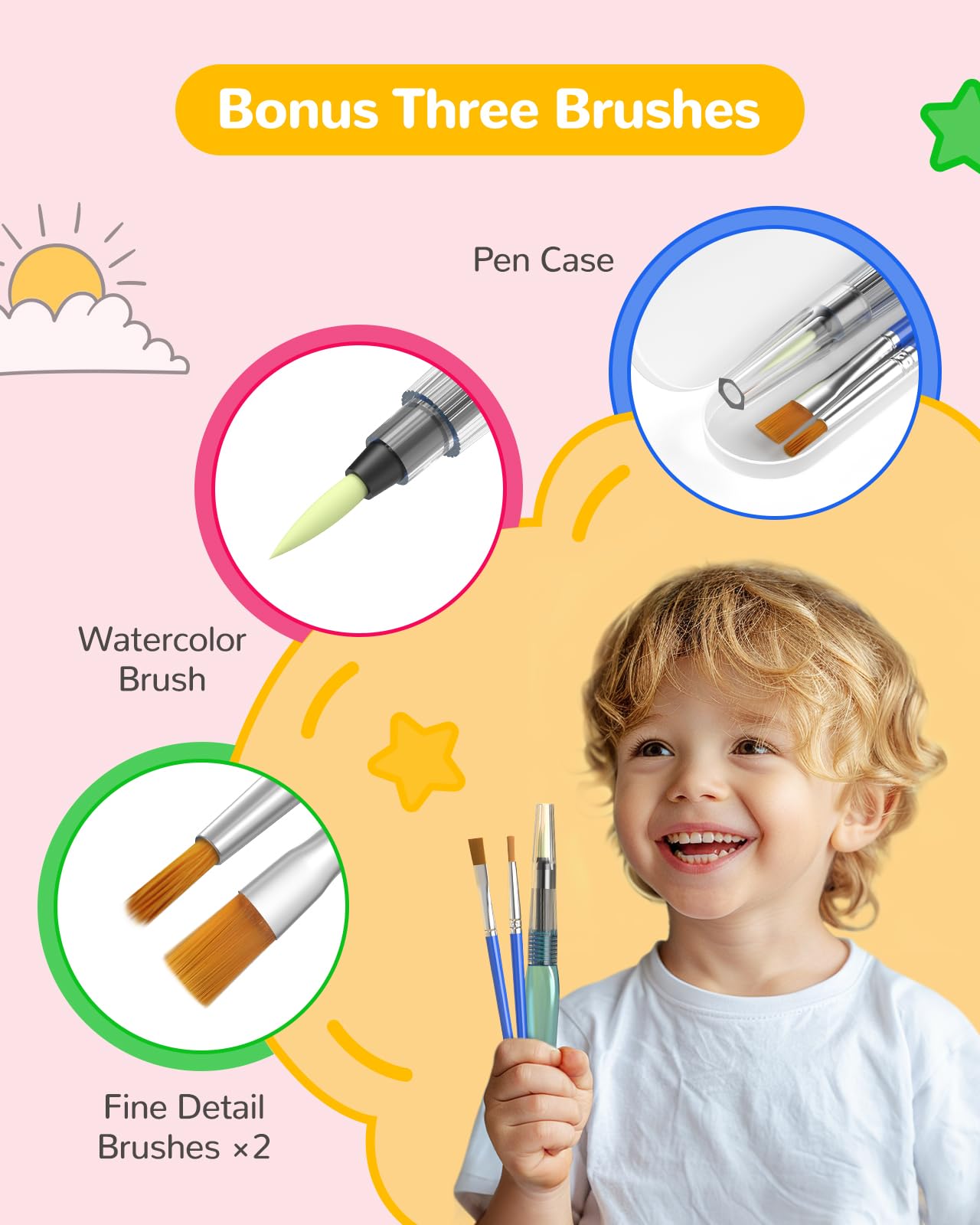 TECJOE Paint with Water Coloring Book for Kids – Alphabet Animals, 26 Pages, 3 Brushes, Mess-Free