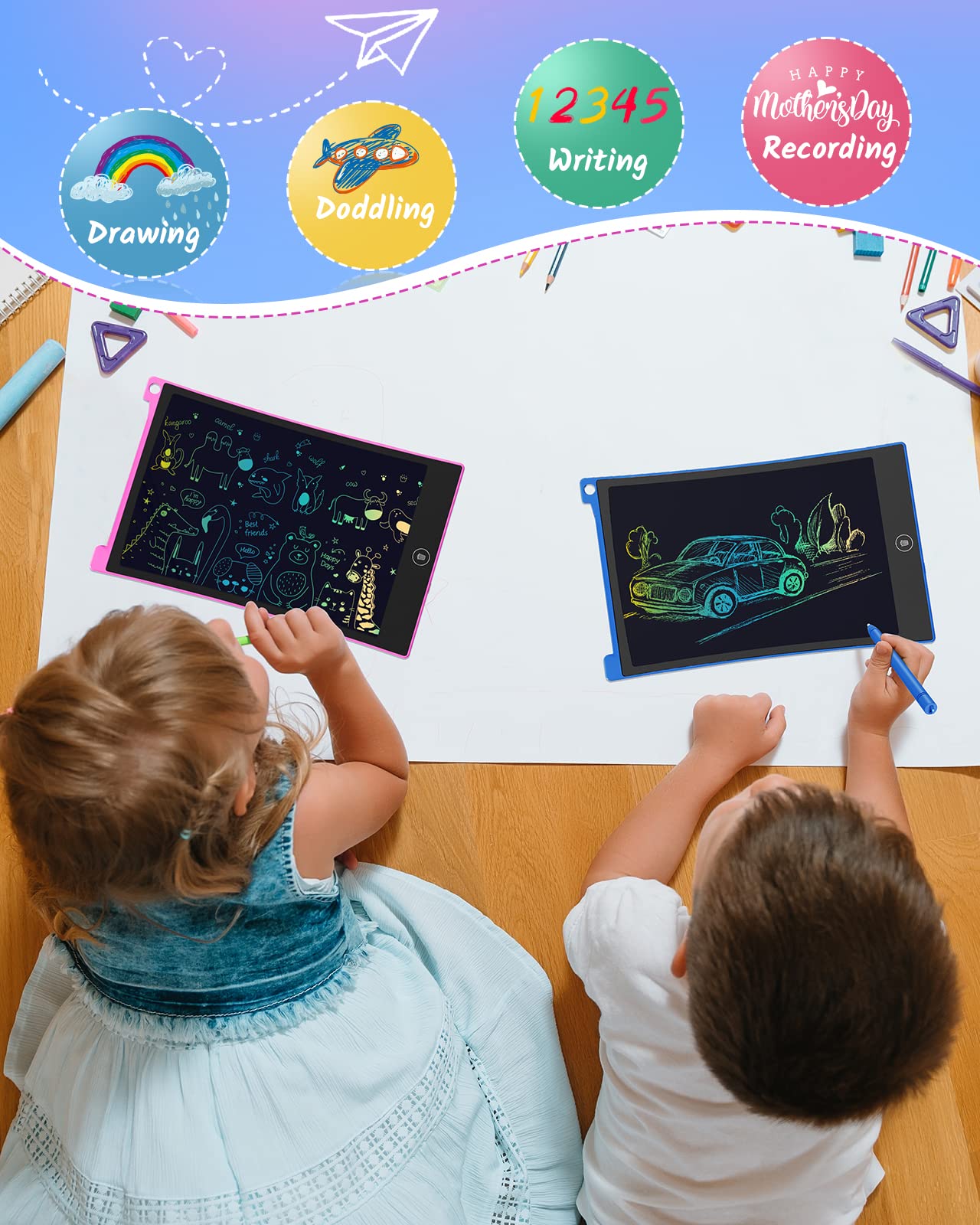 TECJOE 2 Pack LCD Writing Tablet 8.5-Inch Colorful Doodle Board for Kids – Travel, Learning & Creative Play