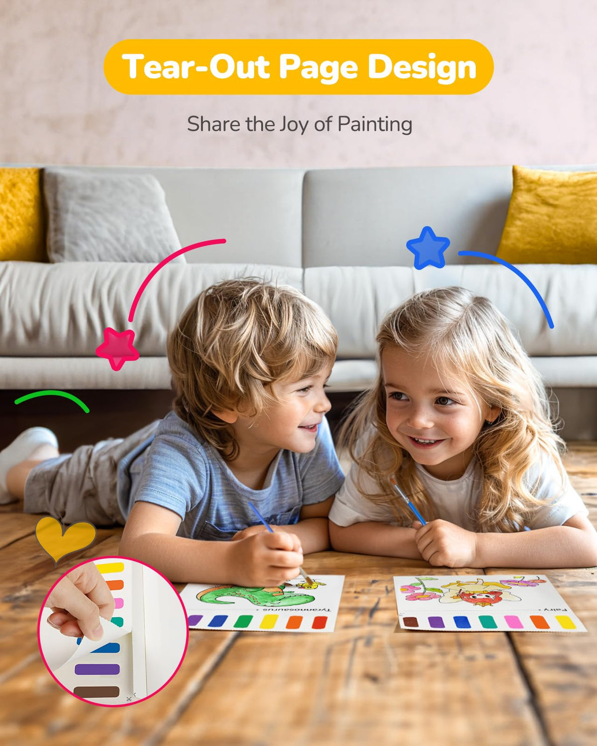 TECJOE 3-Pack Paint with Water Coloring Books – Forest, Dinosaurs & Princess (Ages 4-8)