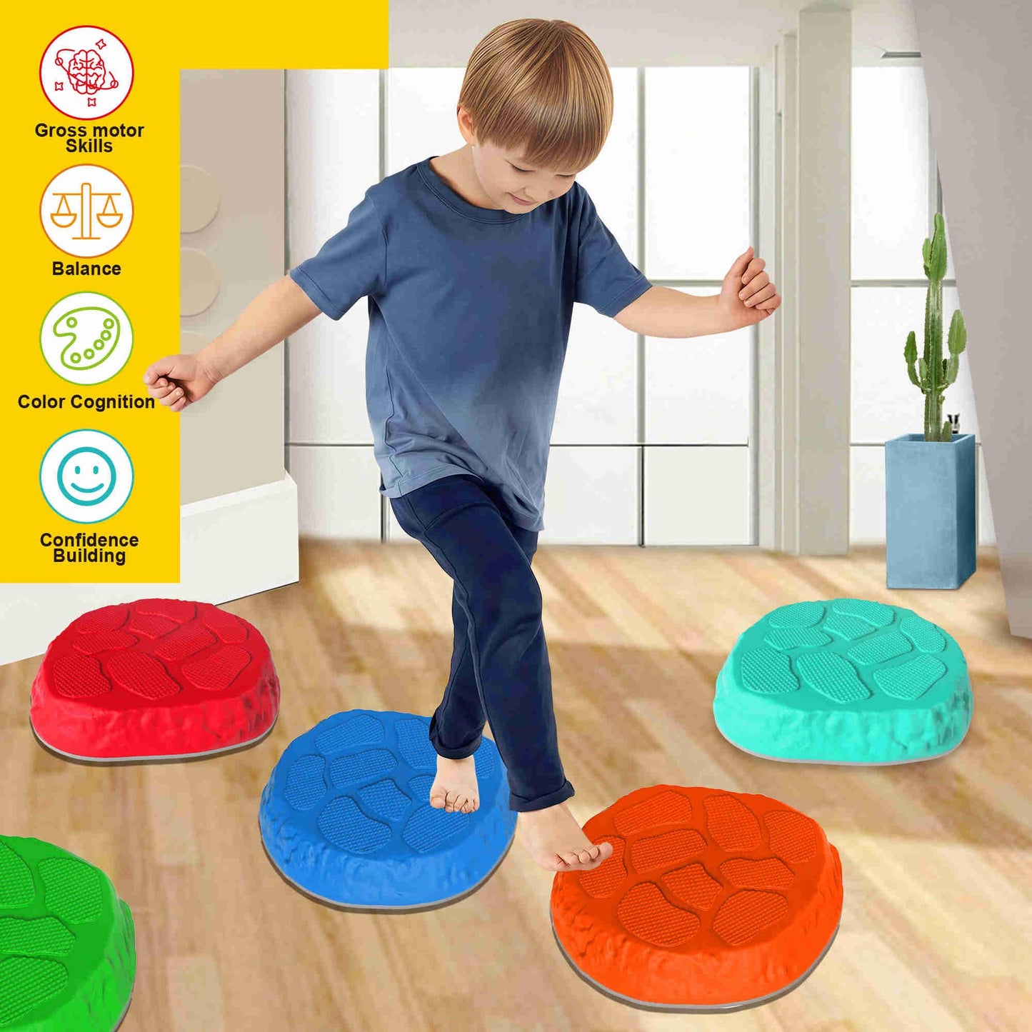 TECKMICO 10-Pack Stepping Stones for Kids - Non-Slip Balance Tiles for Indoor and Outdoor Play