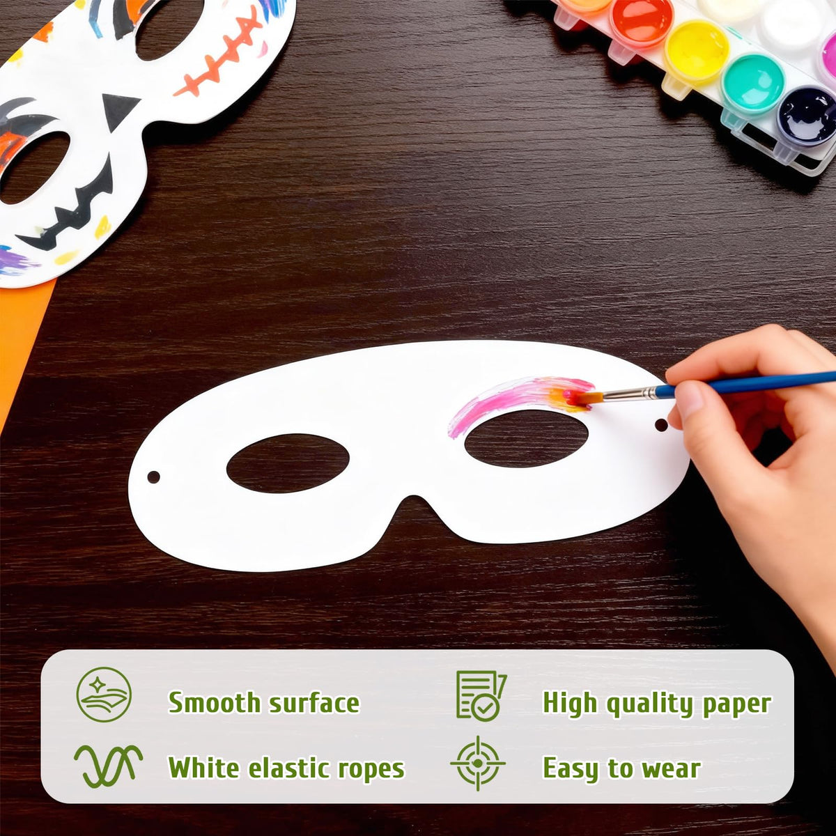Tecmisse 100 Pack White Eye Masks – Blank Masks for DIY Cosplay & Party Decor