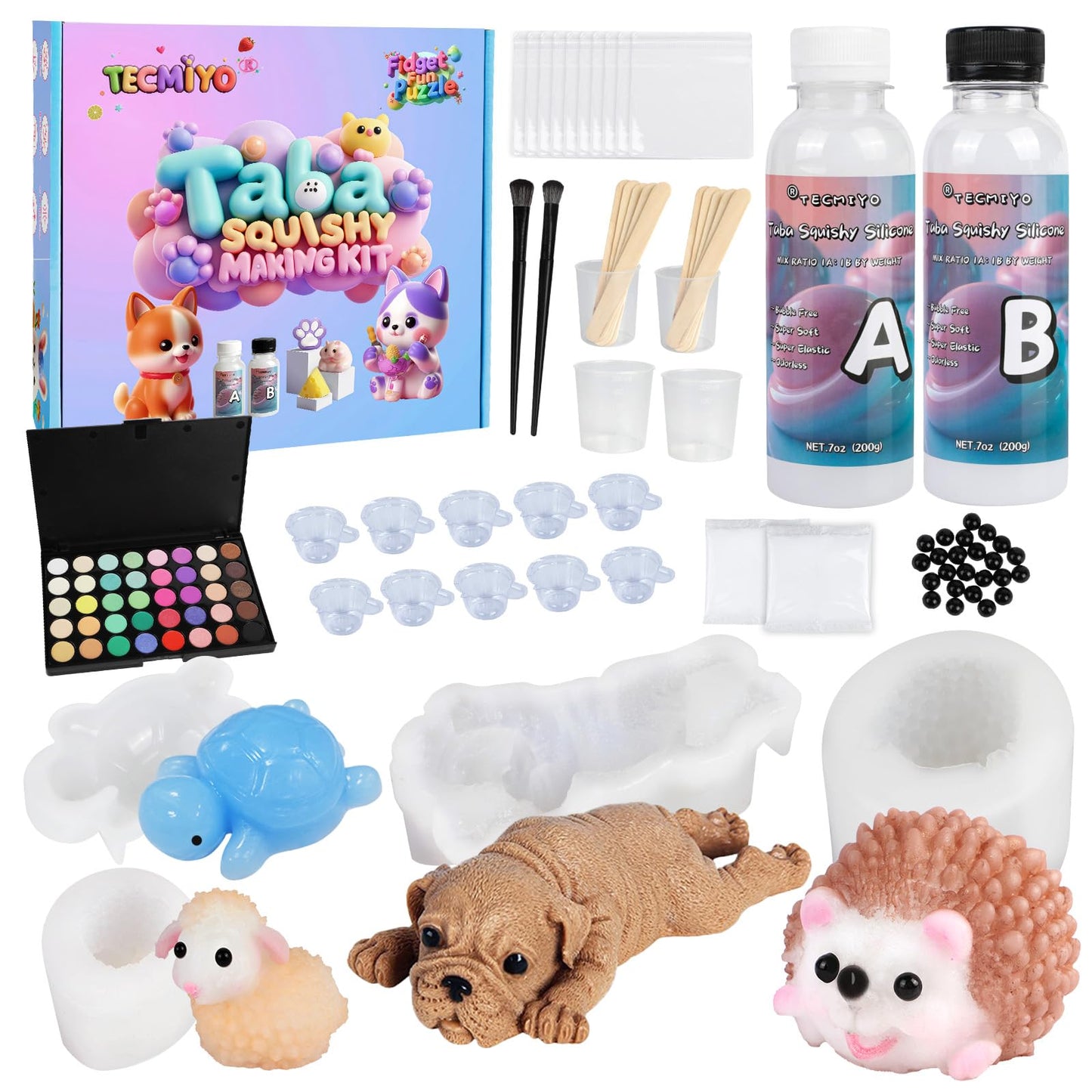 TECMIYO DIY Taba Squishy Kit with Animal Molds & 14oz Silicone Gel