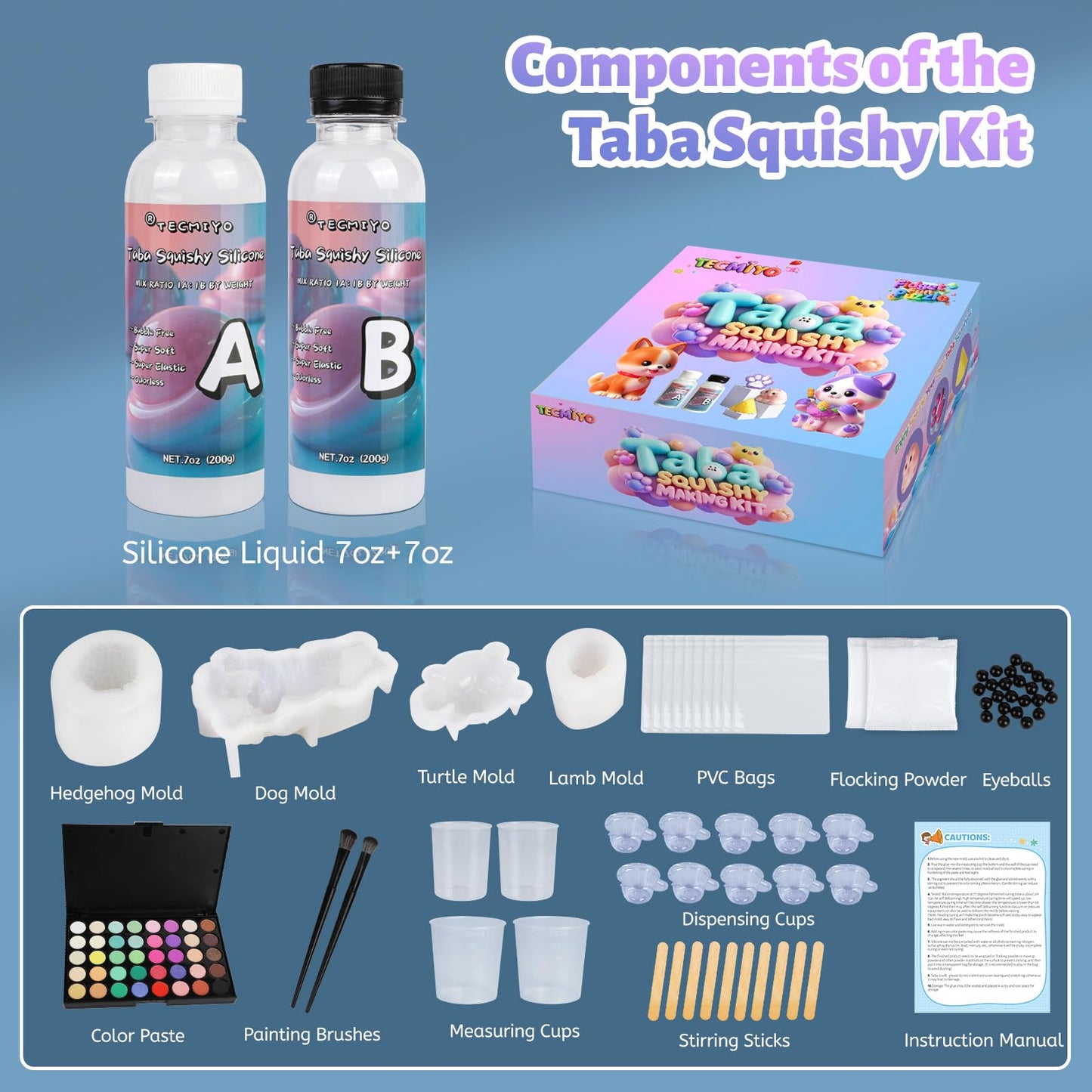TECMIYO DIY Taba Squishy Kit with Animal Molds & 14oz Silicone Gel