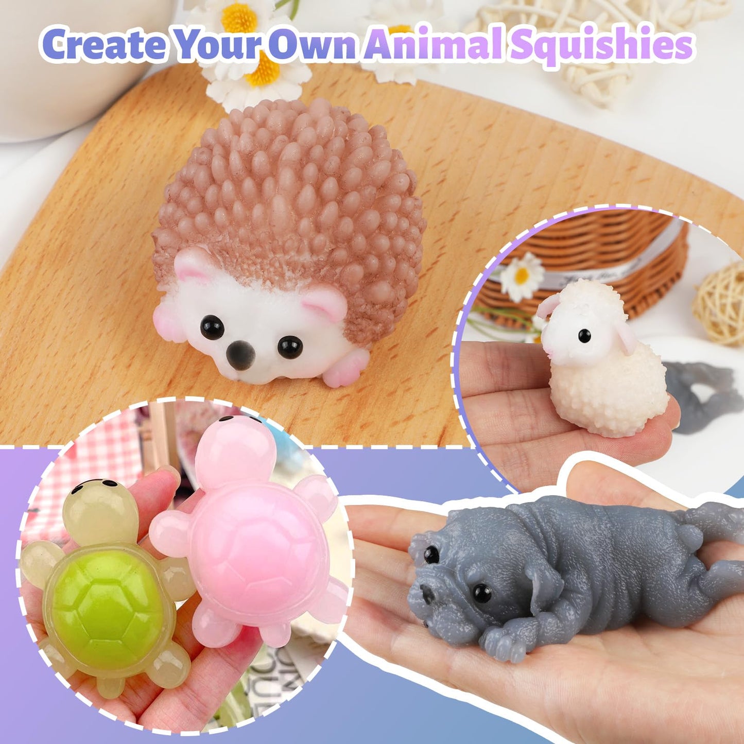 TECMIYO DIY Taba Squishy Kit with Animal Molds & 14oz Silicone Gel