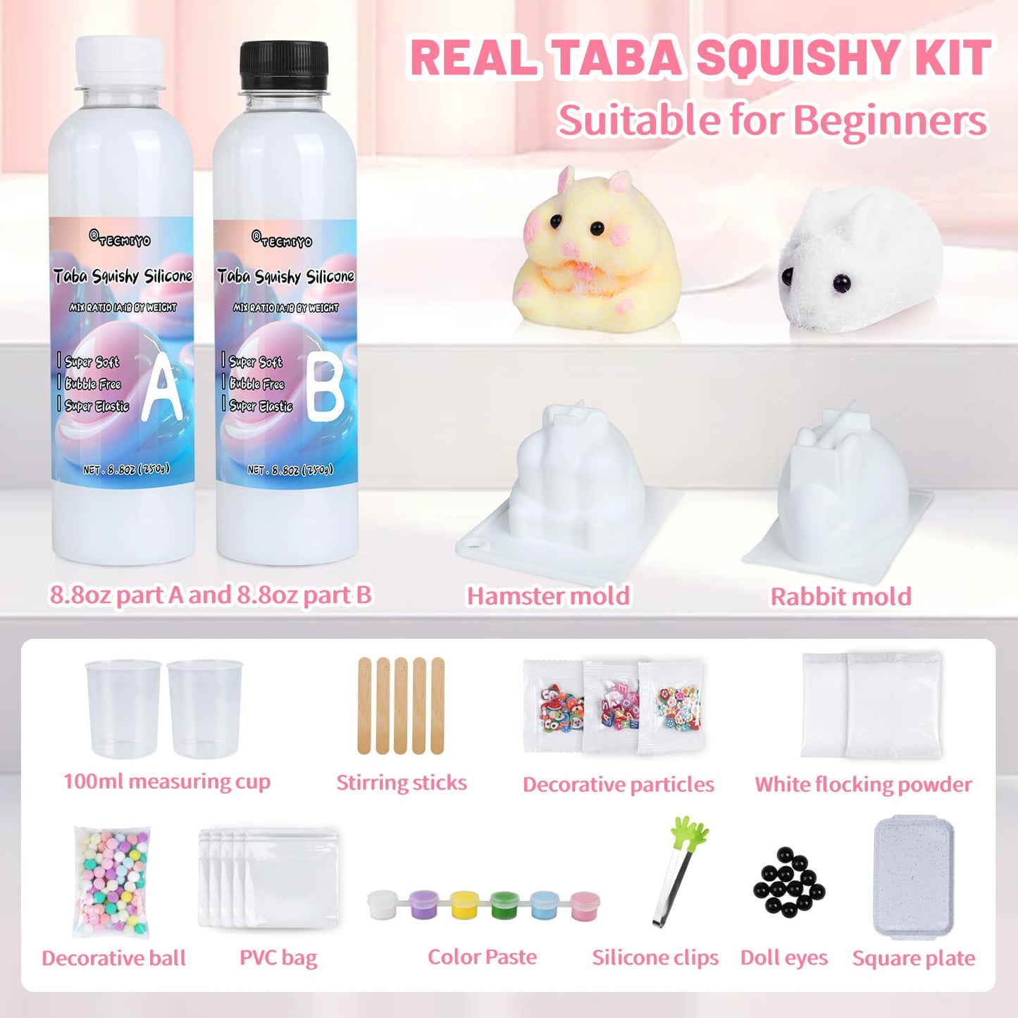 TECMIYO Taba Squishy Kit — Create Ultra-Soft DIY Squishies with 1:1 Silicone A/B