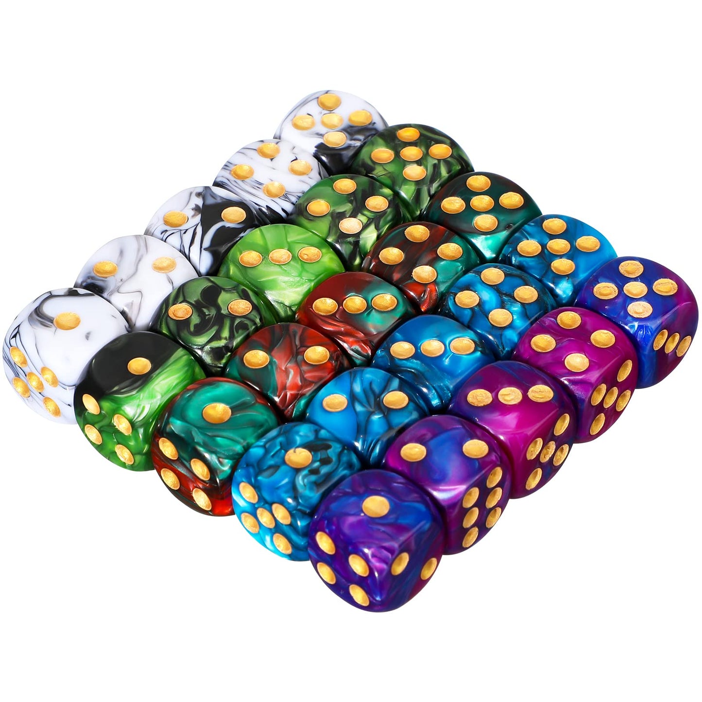 TecUnite 25-Piece 6-Sided Polyhedral Dice Set with Black Pouch | Multicolor Game Dice