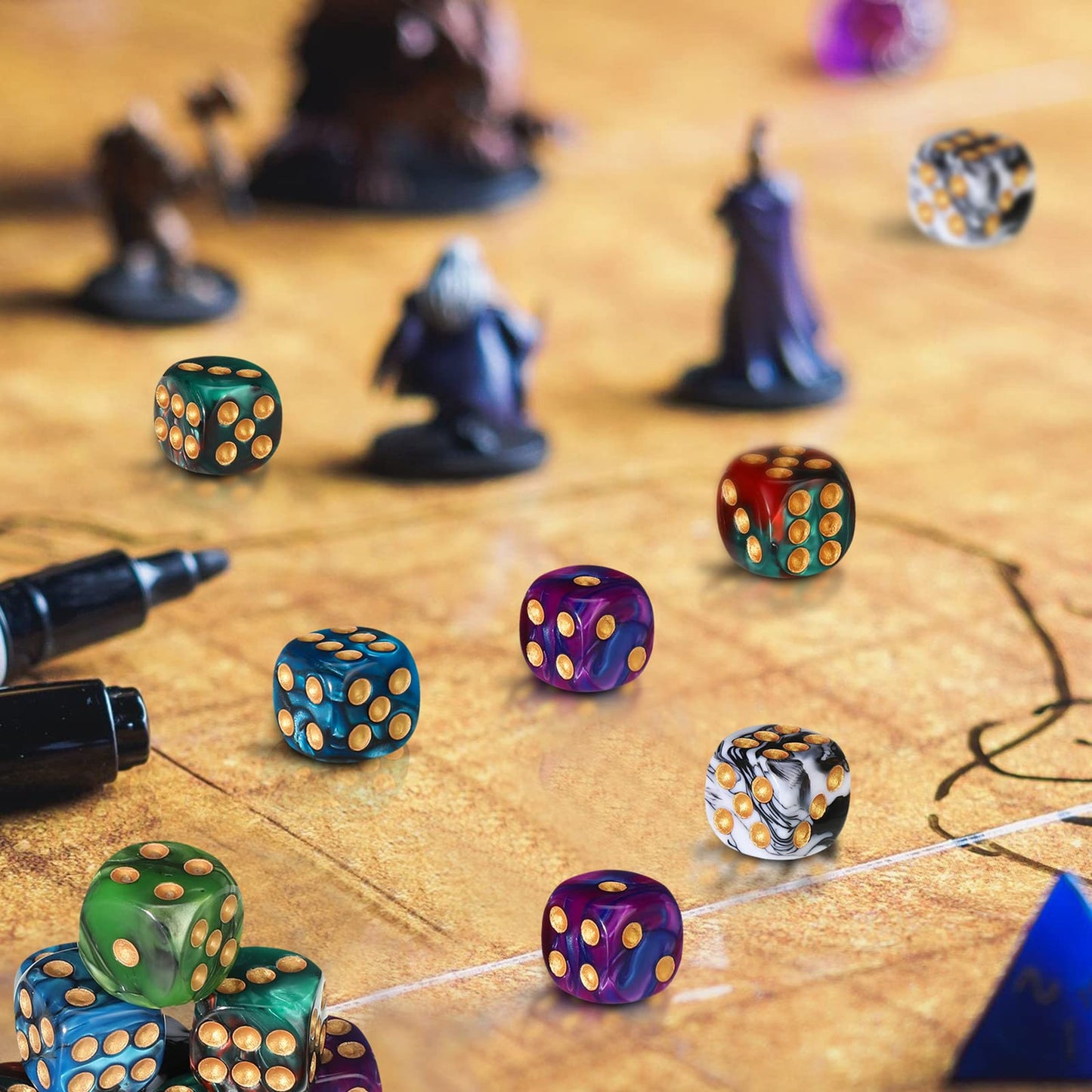 TecUnite 25-Piece 6-Sided Polyhedral Dice Set with Black Pouch | Multicolor Game Dice