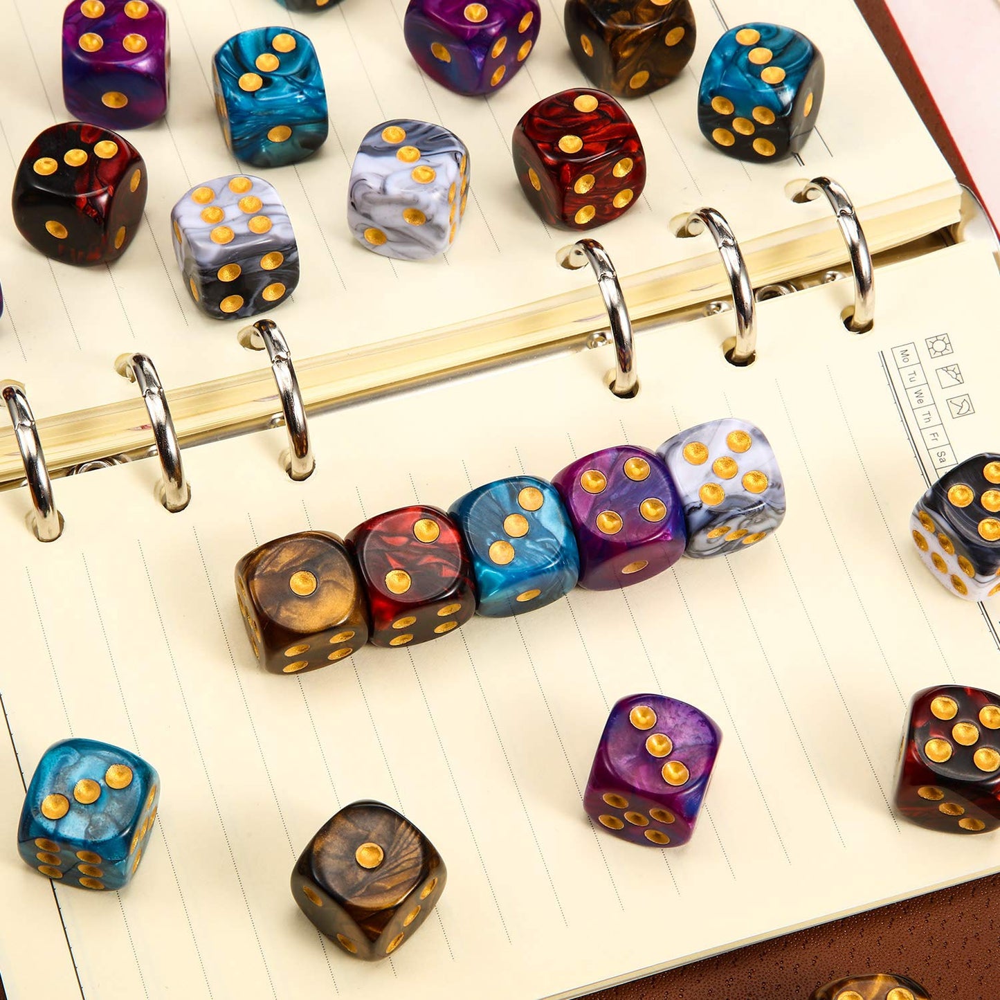 TecUnite 25-Piece 6-Sided Polyhedral Dice Set with Black Pouch – Vibrant Marble Colors