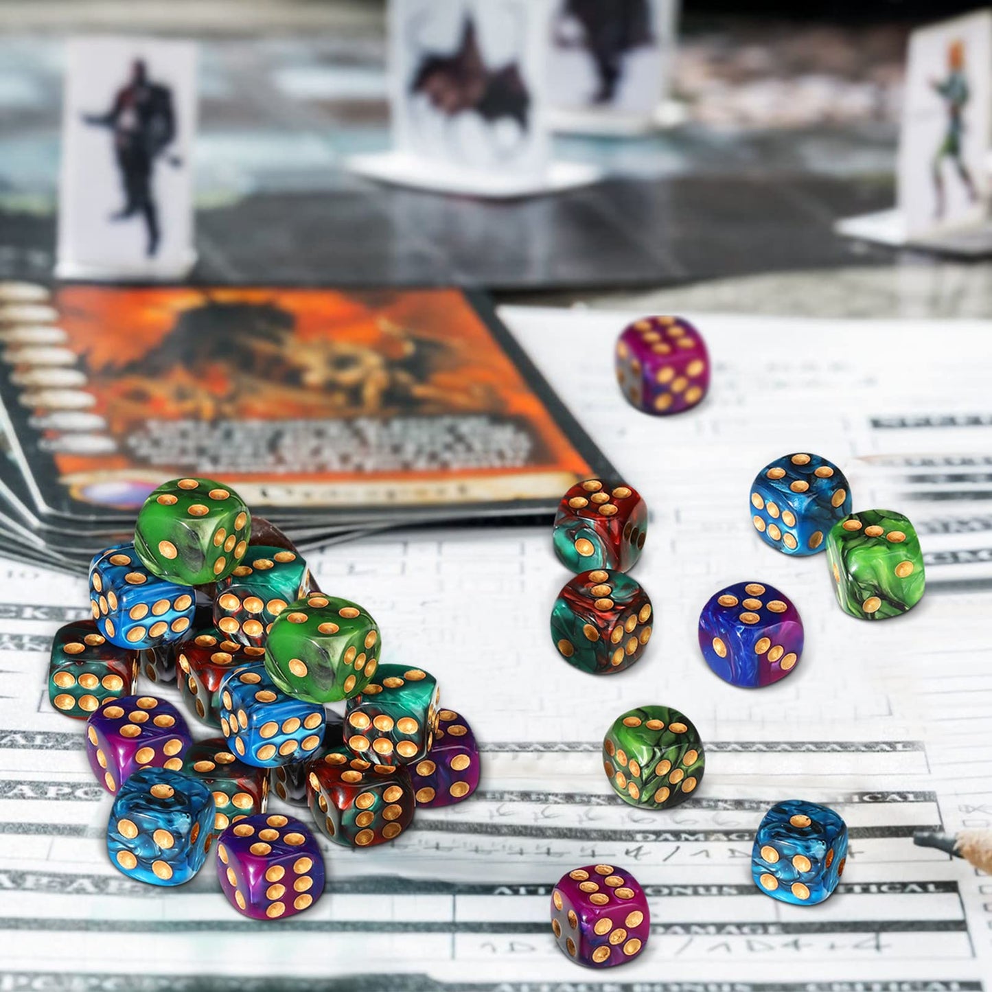 TecUnite 25-Piece 6-Sided Polyhedral Dice Set with Black Pouch | Multicolor Game Dice