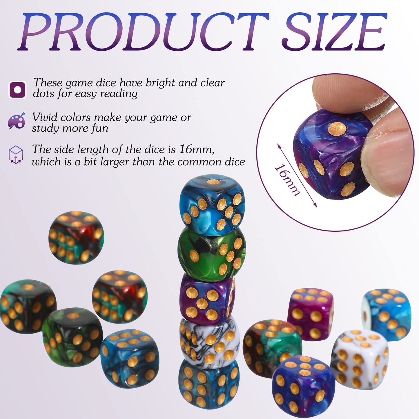 TecUnite 25-Piece 6-Sided Polyhedral Dice Set with Black Pouch | Multicolor Game Dice