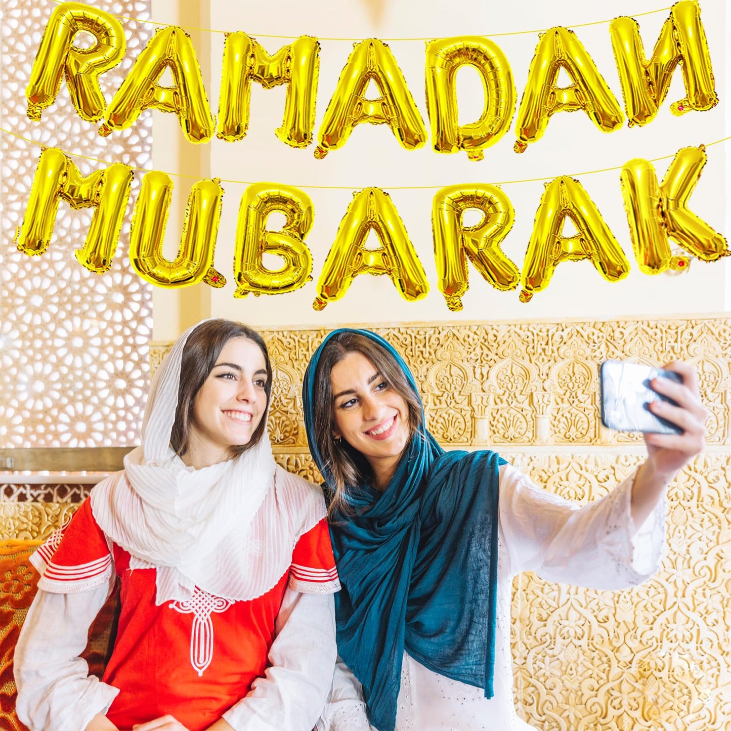 Tedercle 16-Inch Ramadan Mubarak Banner – Gold Mylar Balloons for Eid Decor