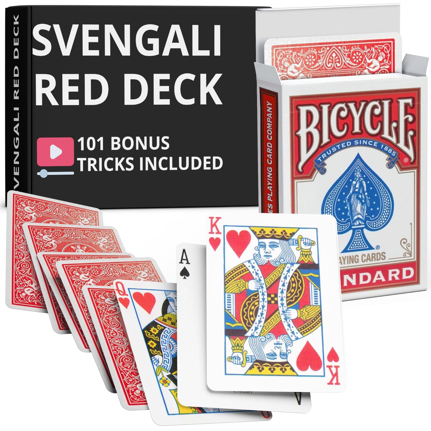 Ted's Sterling Magic Precision Red Rider Back Svengali Deck — 100+ Tricks + Wizard Coin