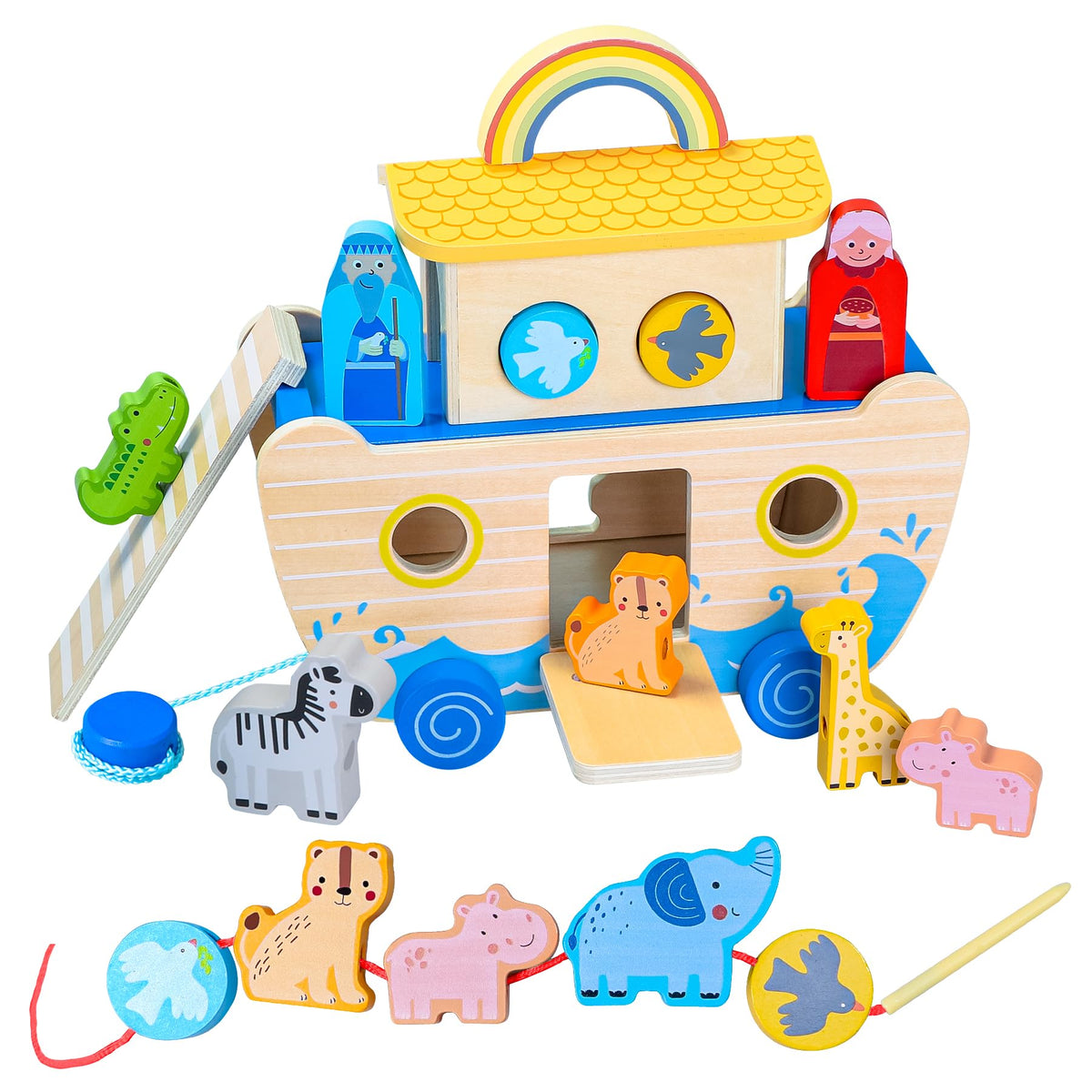 Teekdeer Noahs Ark Toy – Wooden Montessori Ark with Animals | Baptism Gift for Toddlers