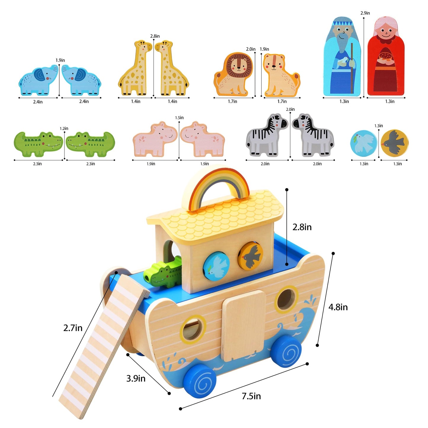 Teekdeer Noahs Ark Toy – Wooden Montessori Ark with Animals | Baptism Gift for Toddlers