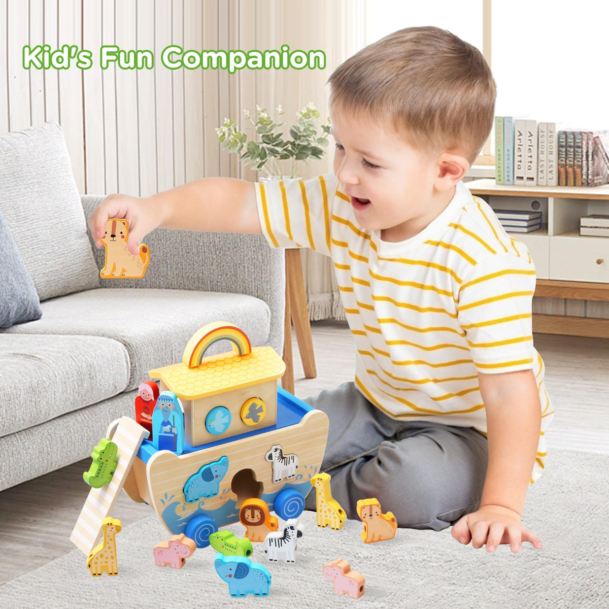 Teekdeer Noahs Ark Toy – Wooden Montessori Ark with Animals | Baptism Gift for Toddlers