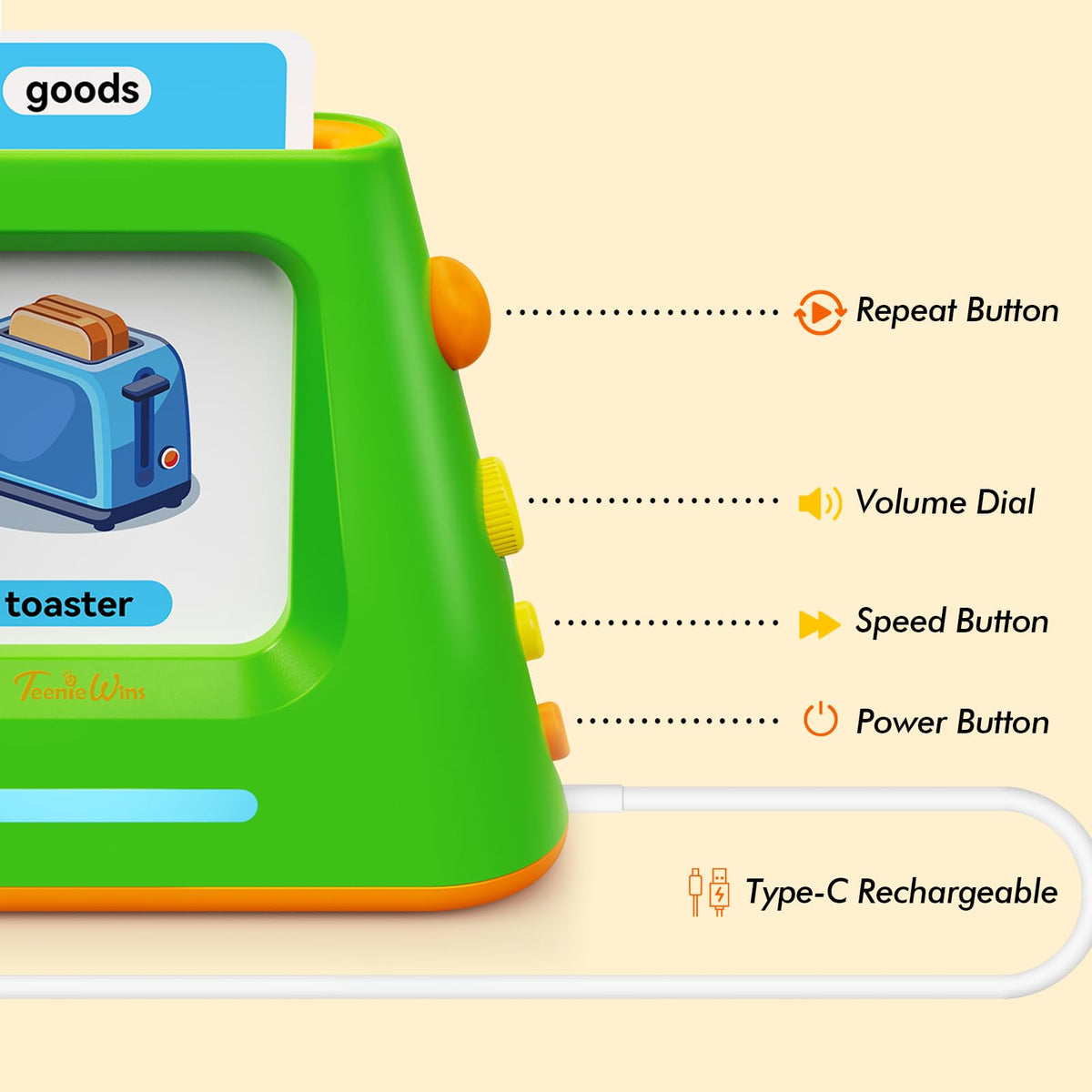 Teeniewins Talking Flash Cards for Toddlers — Self-Standing, Dual-Speed Learning with 448 Sight Words