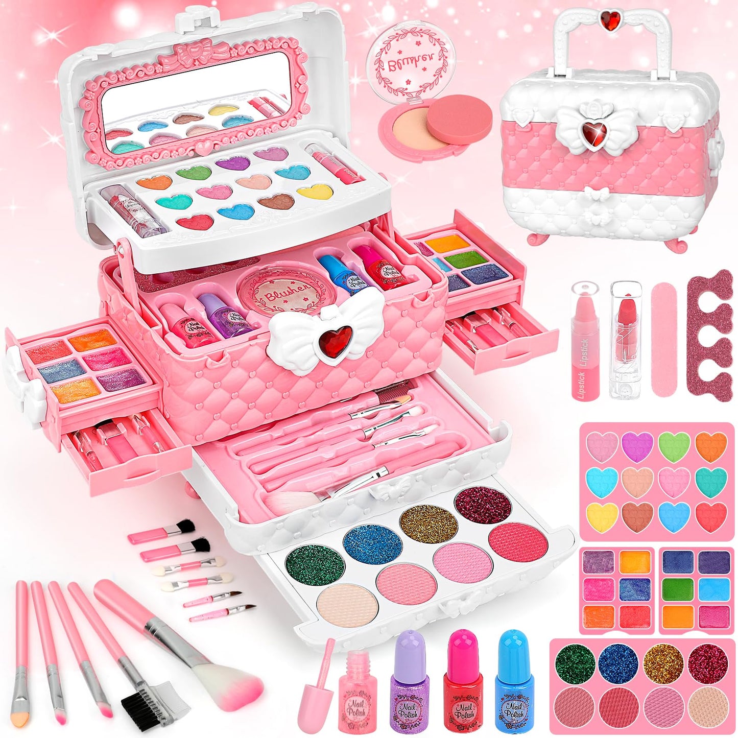 Teensymic Kids Washable Makeup Kit – 54-in-1 Safe, Portable Toy for Girls 4–12