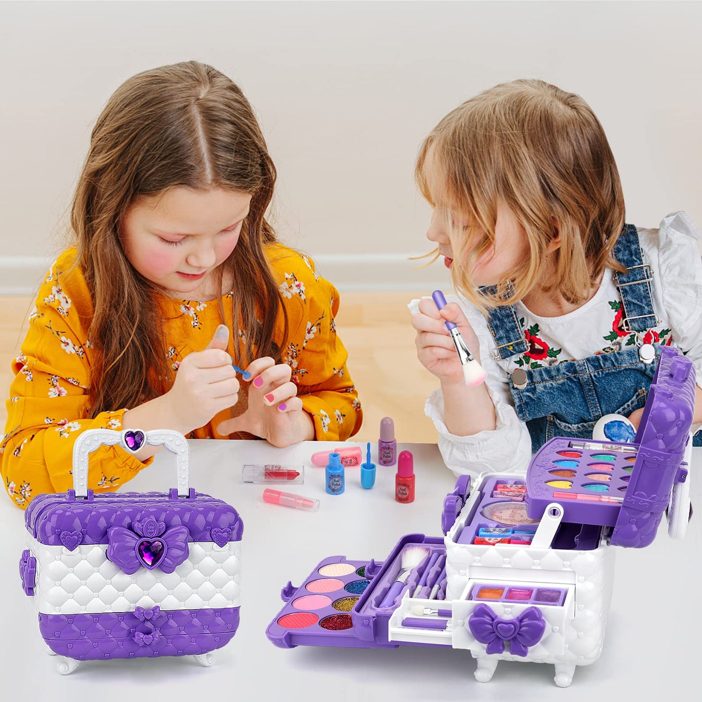 Teensymic 54-Piece Kids Makeup Kit – Washable Toy Makeup Set for Girls (Purple)