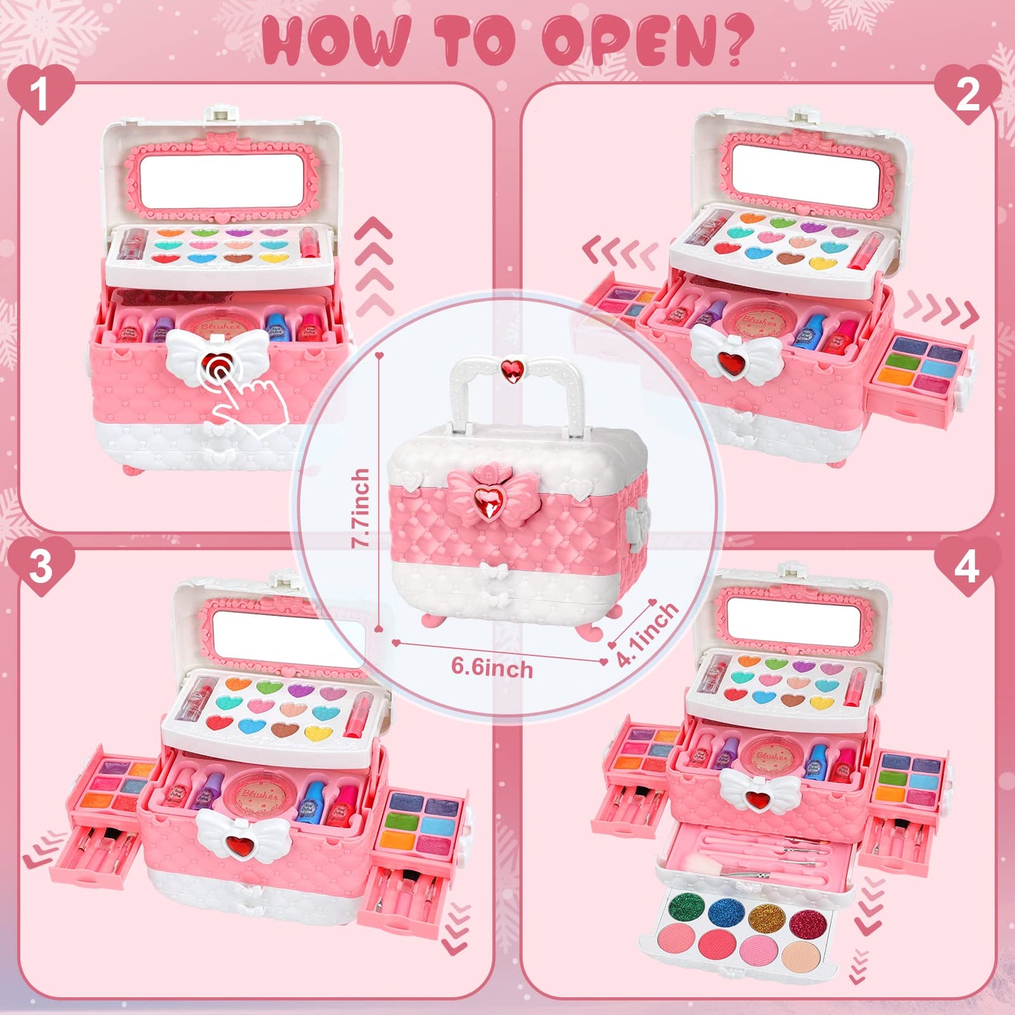 Teensymic Kids Washable Makeup Kit – 54-in-1 Safe, Portable Toy for Girls 4–12