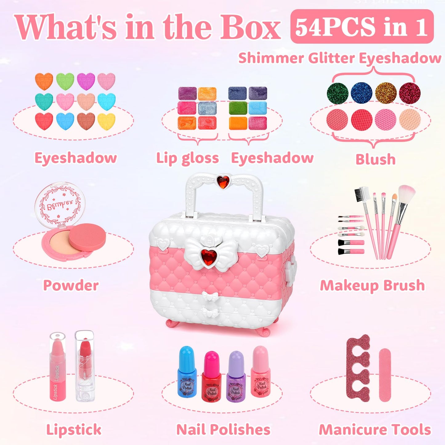 Teensymic Kids Washable Makeup Kit – 54-in-1 Safe, Portable Toy for Girls 4–12