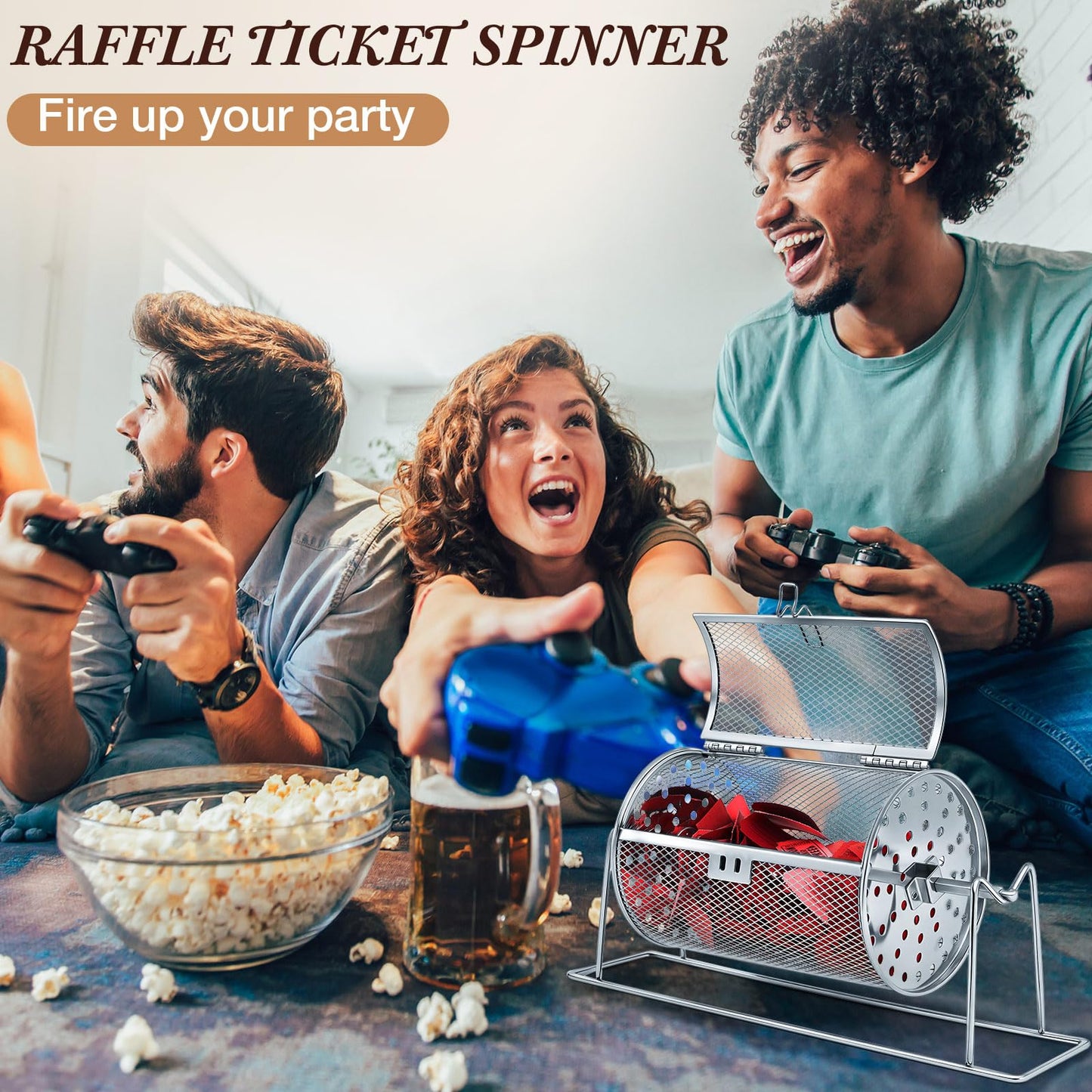 Teenyyou Raffle Drum 7.09 x 4.72 in — Holds 600 Tickets with Stand (Silver)