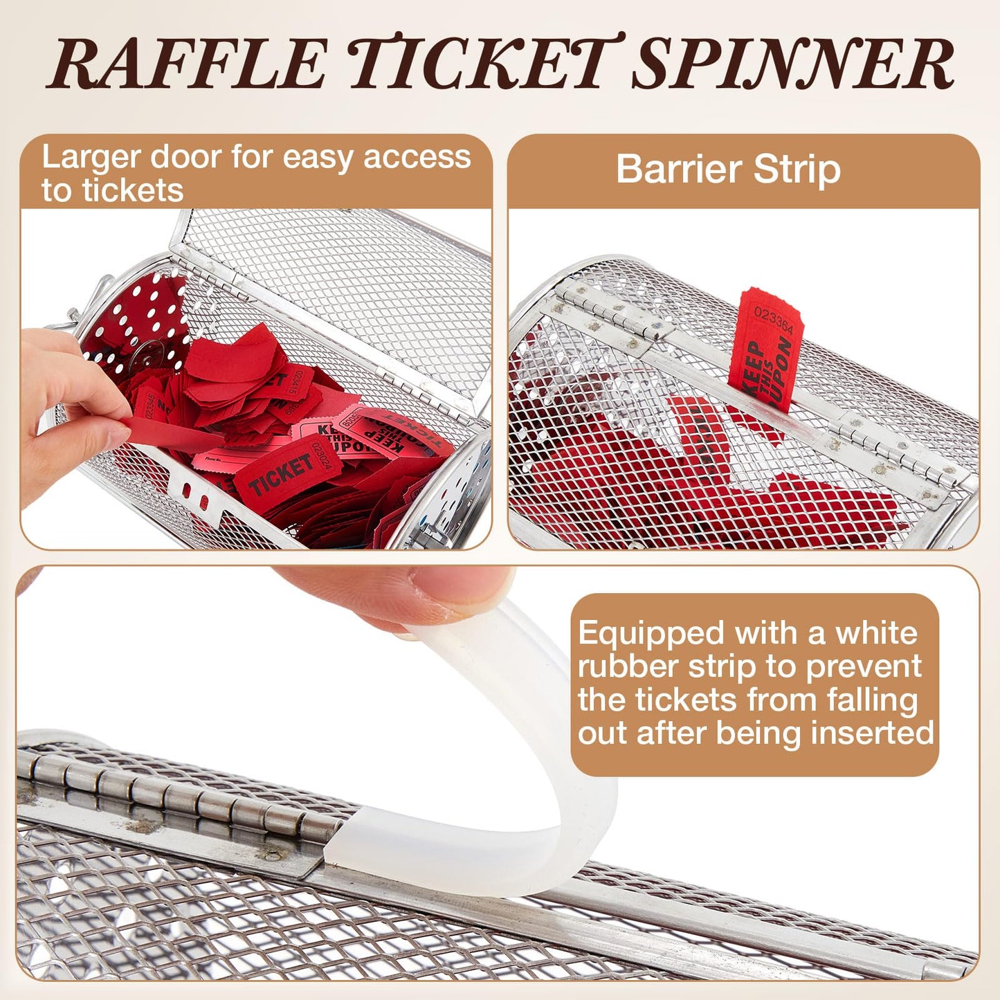 Teenyyou Raffle Drum 7.09 x 4.72 in — Holds 600 Tickets with Stand (Silver)