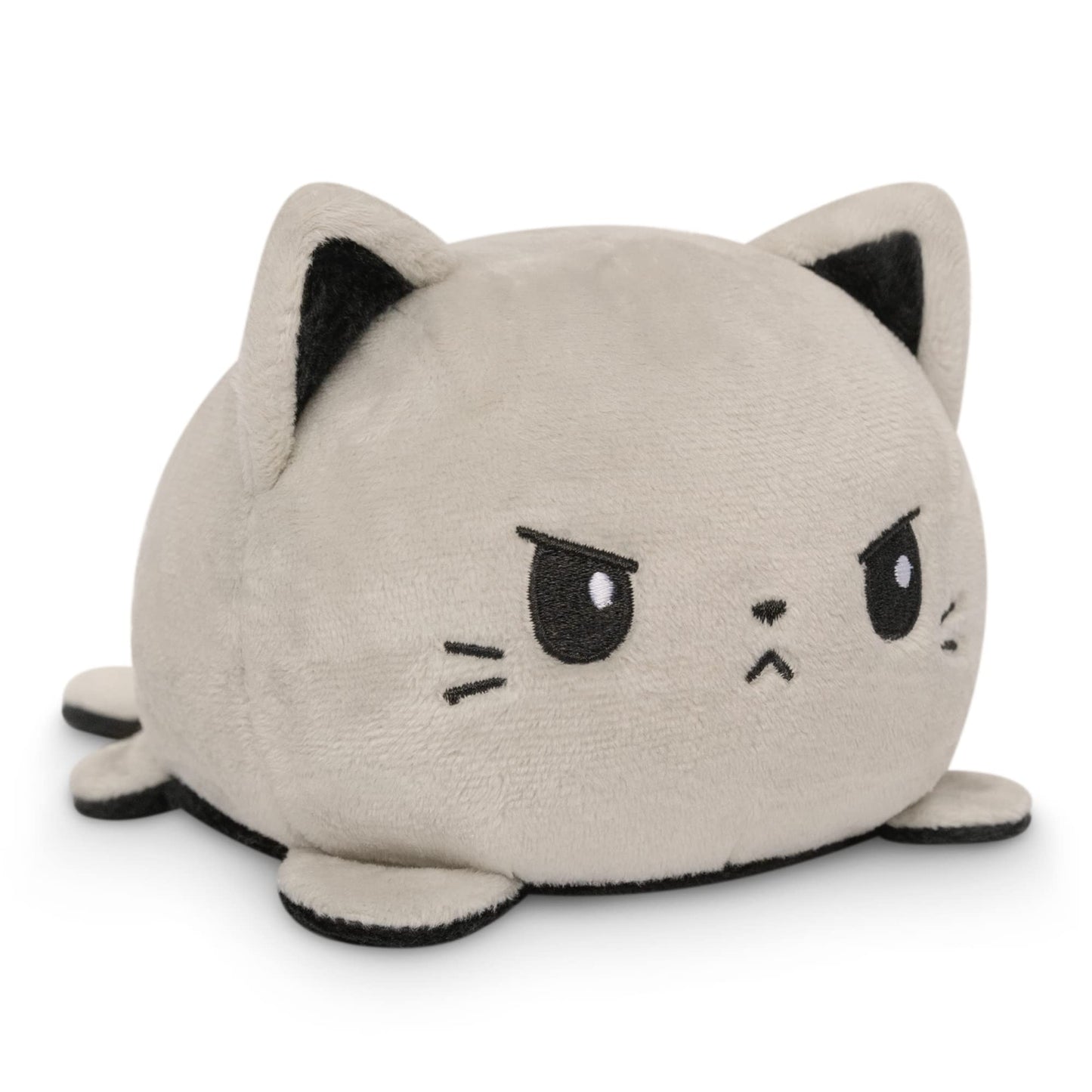 TeeTurtle - The Original Reversible Cat Plushie (Black & Gray) | Mood-Expressive Plush