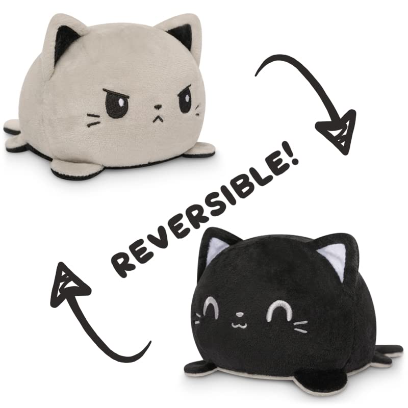 TeeTurtle - The Original Reversible Cat Plushie (Black & Gray) | Mood-Expressive Plush