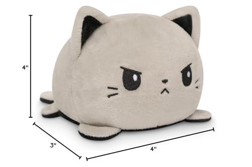 TeeTurtle - The Original Reversible Cat Plushie (Black & Gray) | Mood-Expressive Plush