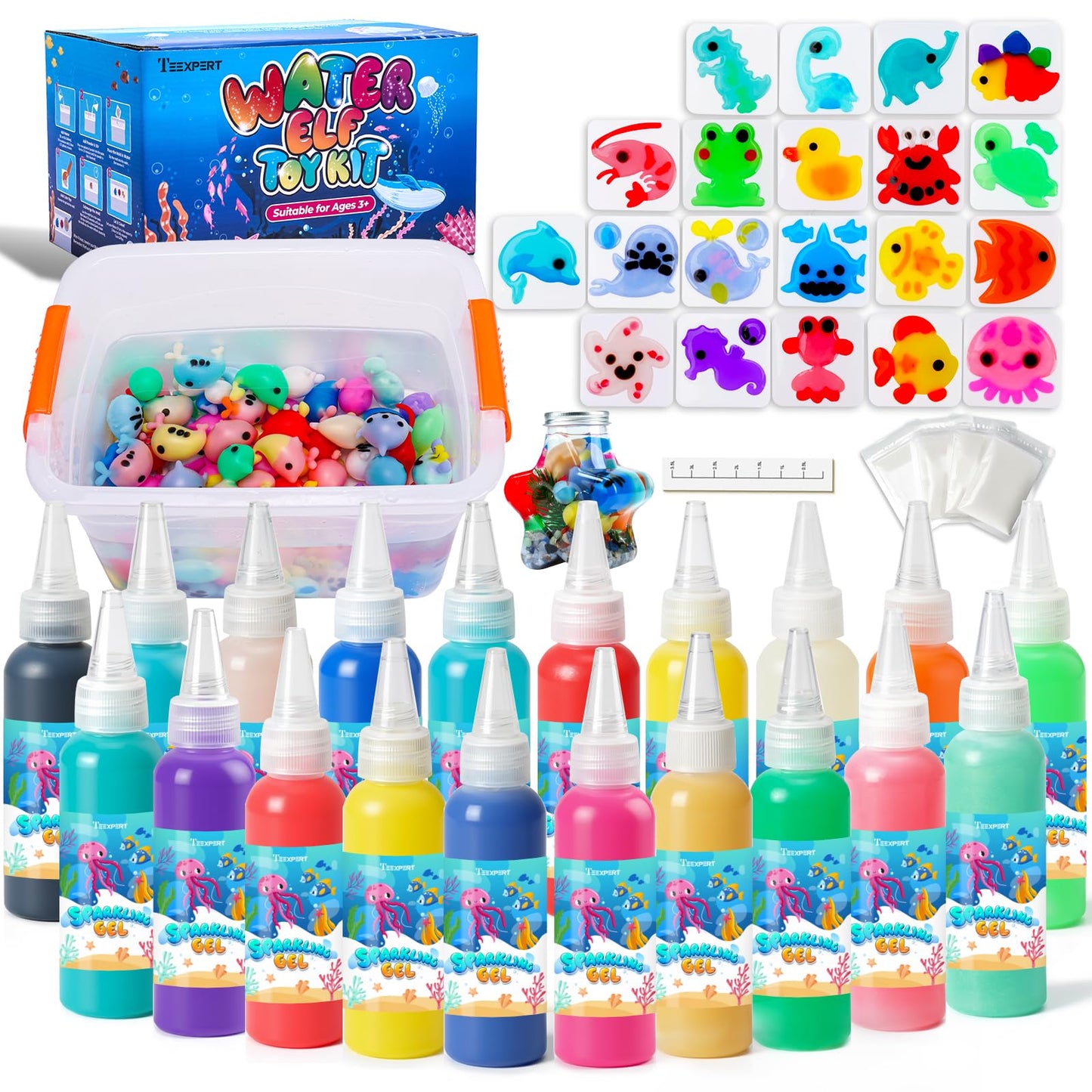 Teexpert Magic Water Elf Toy Kit – Aqua Fairy DIY Squishy Maker for Kids, 20 Colors & 20 Molds