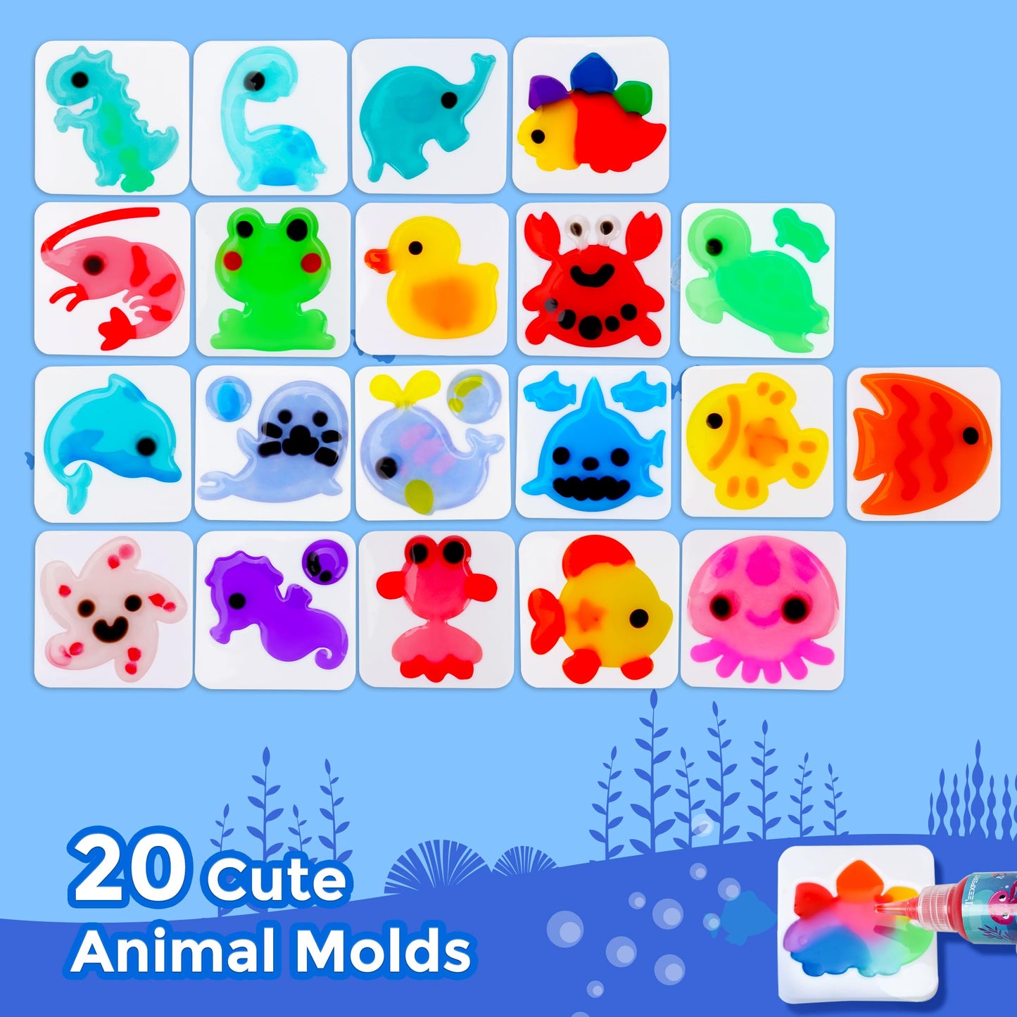 Teexpert Magic Water Elf Toy Kit – Aqua Fairy DIY Squishy Maker for Kids, 20 Colors & 20 Molds