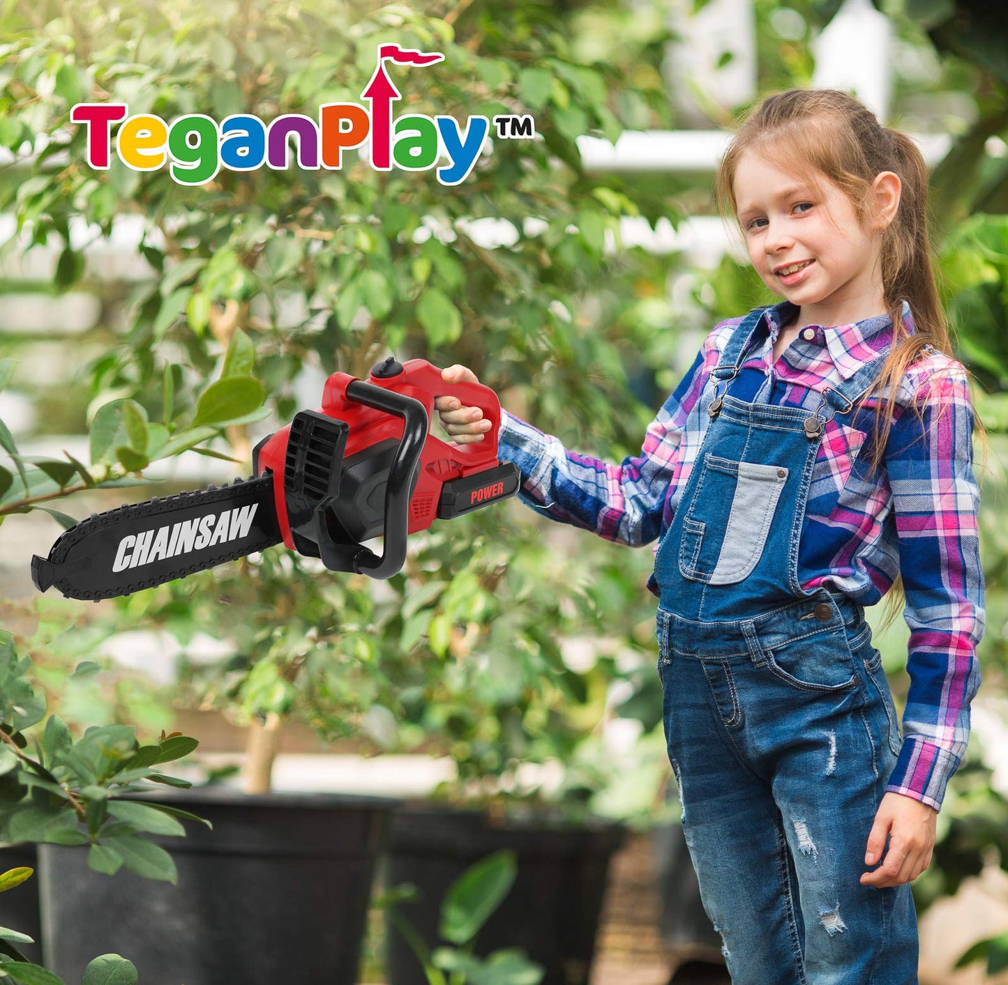 TeganPlay Power Garden Tools Set for Kids | Battery-Operated Hedge Trimmer, Leaf Blower & Chainsaw