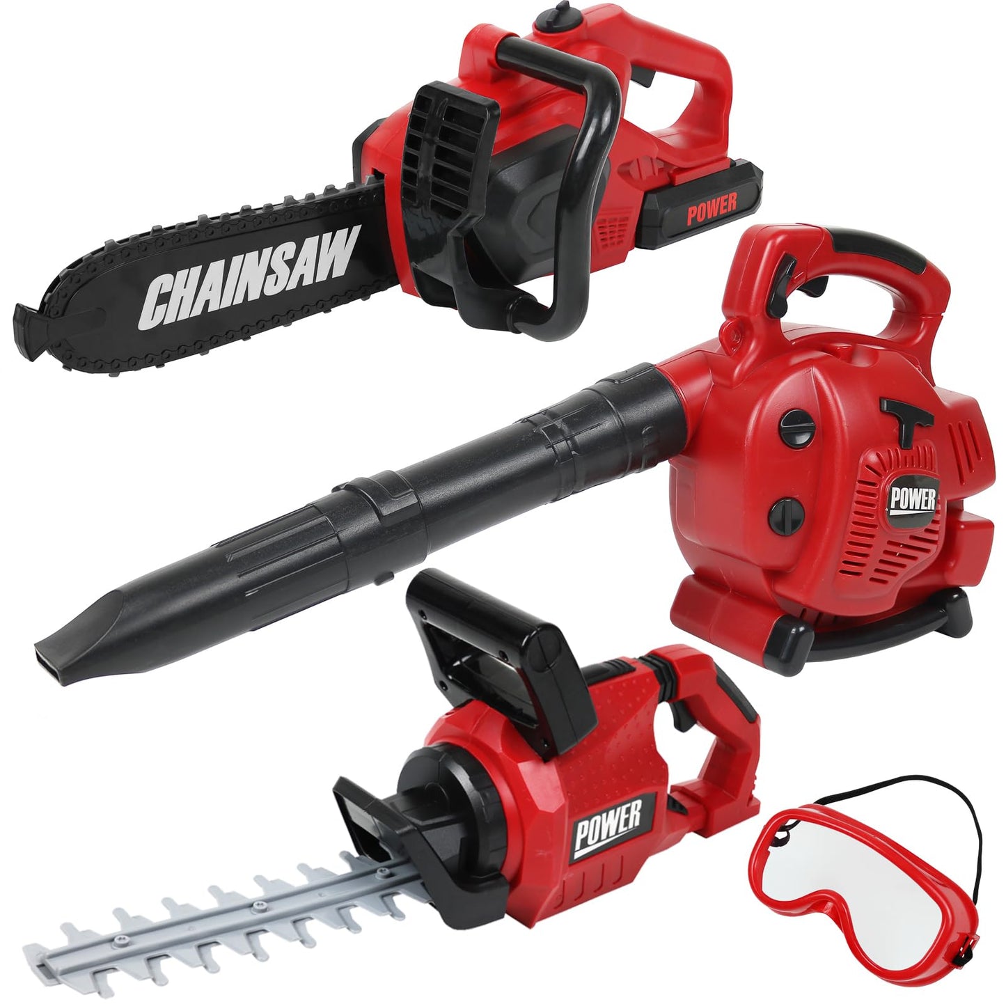 TeganPlay Power Garden Tools Set for Kids | Battery-Operated Hedge Trimmer, Leaf Blower & Chainsaw
