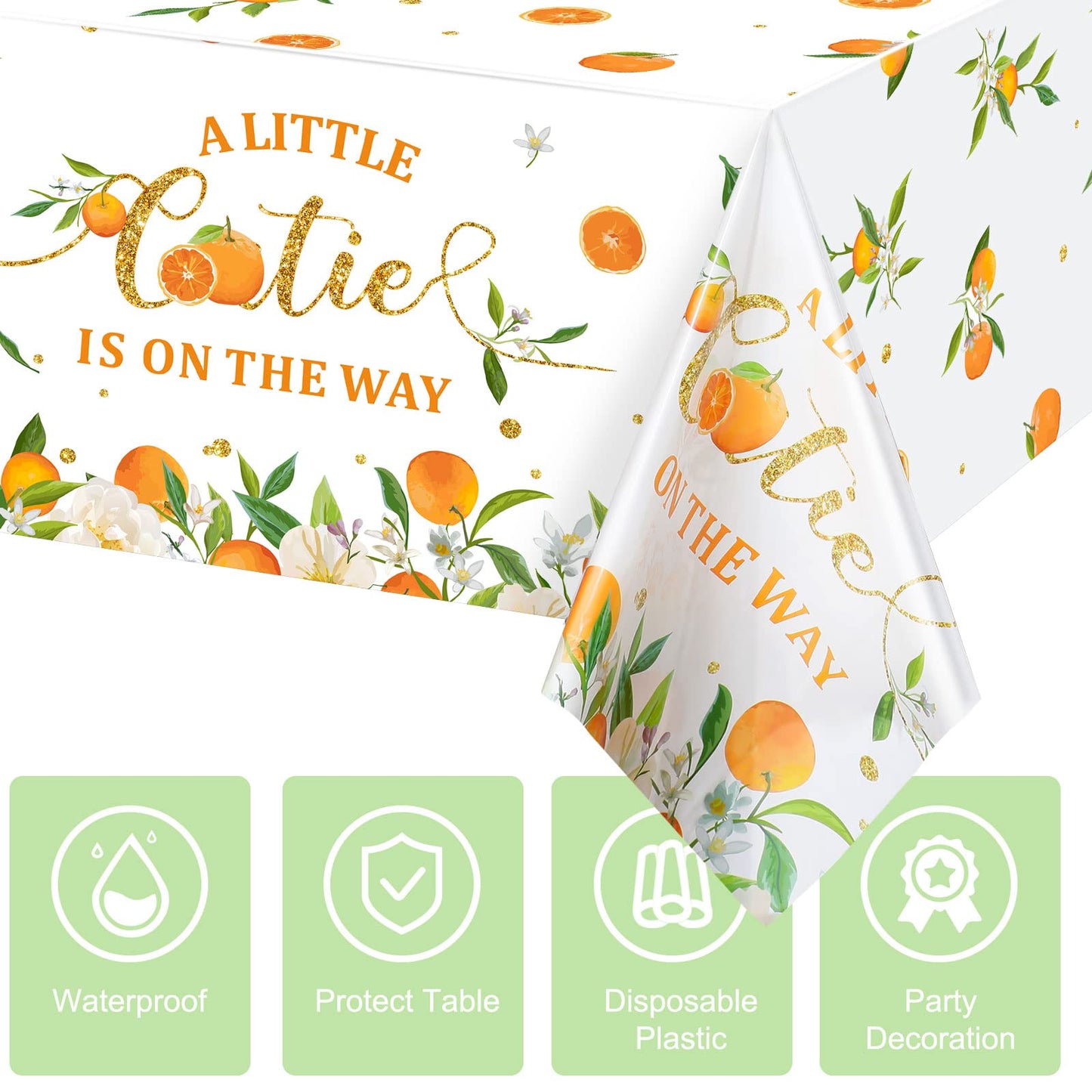 Tegeme Little Cutie Tablecloths - Orange Fruit Theme, 3-Pack (54x108 in)